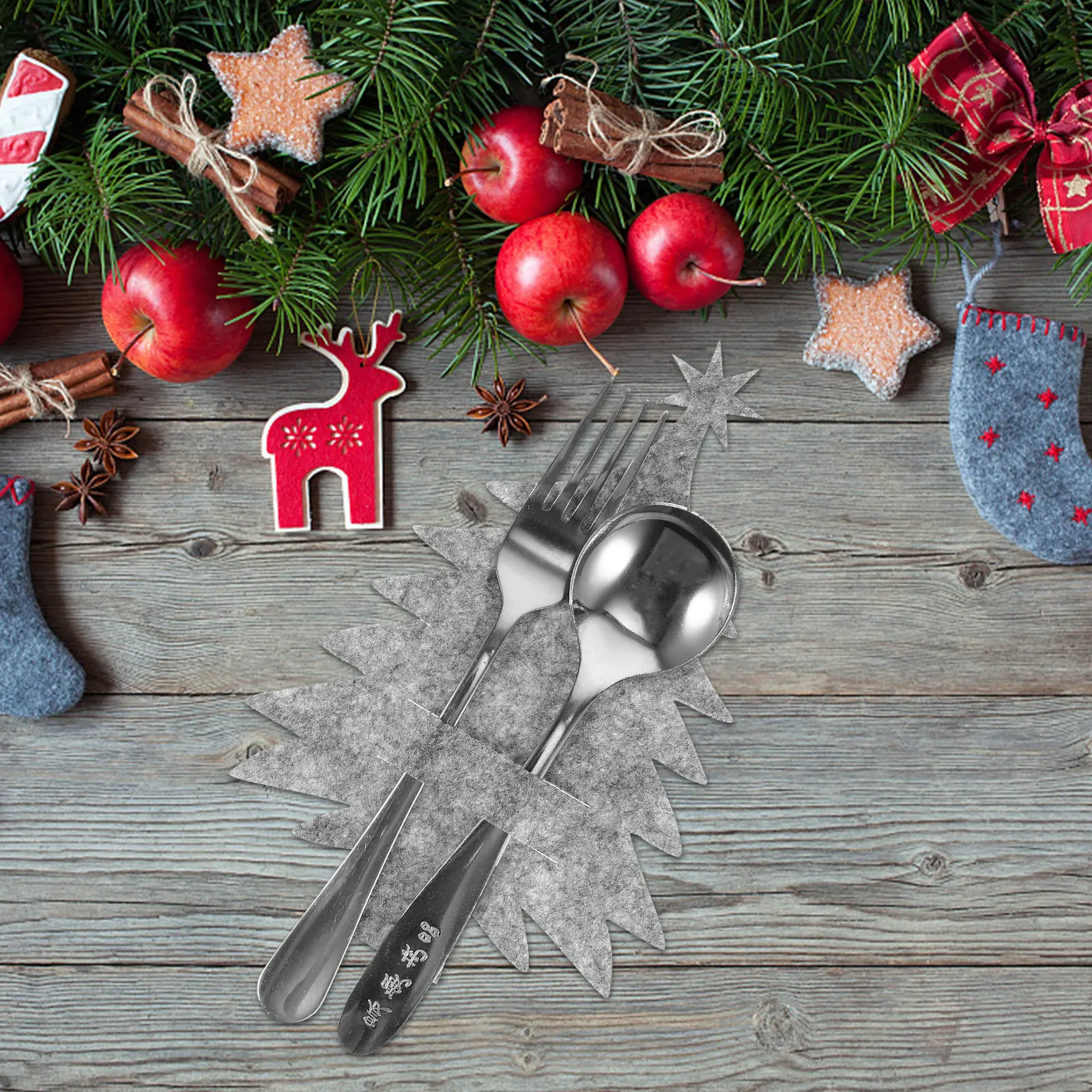 8pcs Cutlery Holder Set Christmas Tree Silverware Bag for Party Holiday Tableware Felt Fork Spoon Bottle Storage Bag