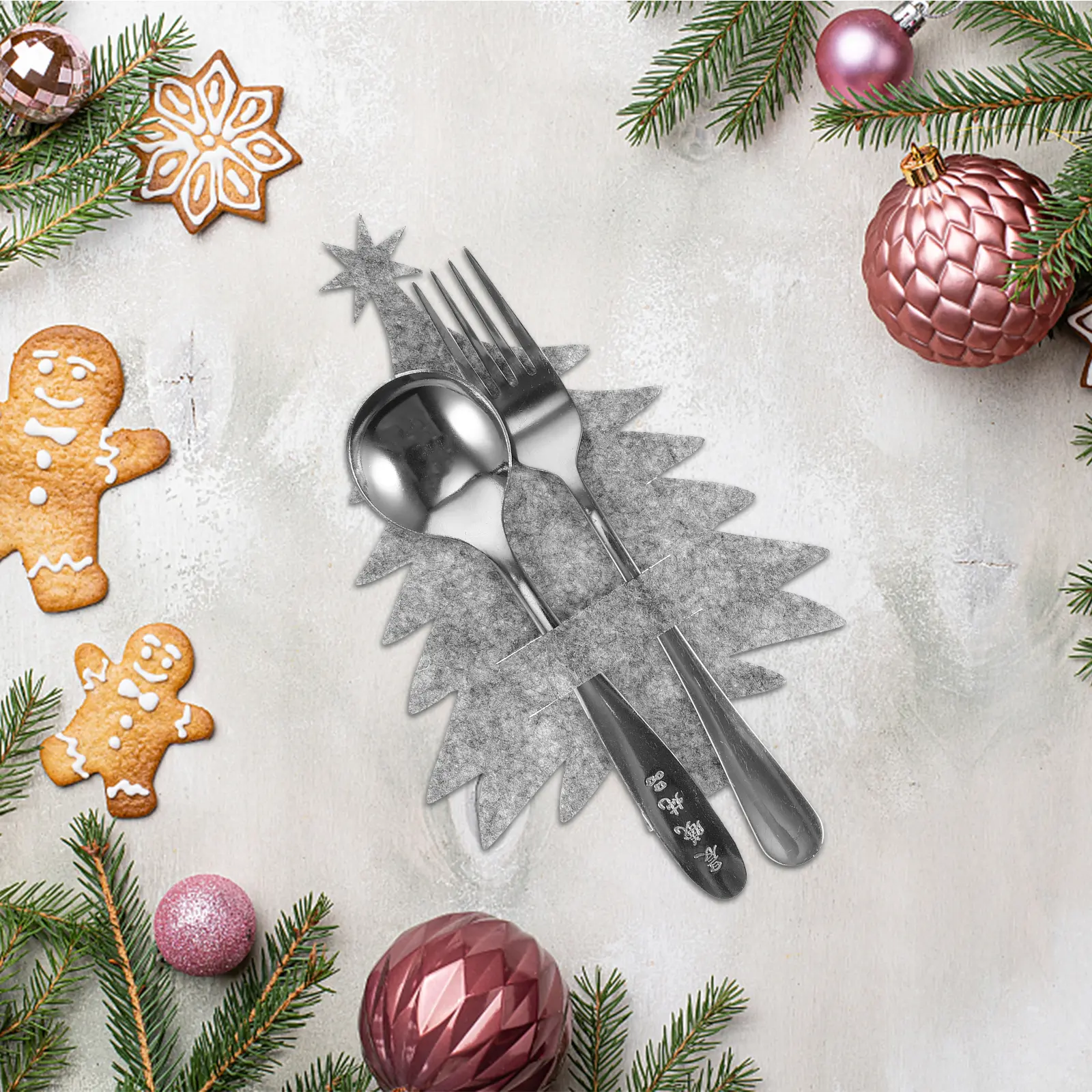 8pcs Cutlery Holder Set Christmas Tree Silverware Bag for Party Holiday Tableware Felt Fork Spoon Bottle Storage Bag