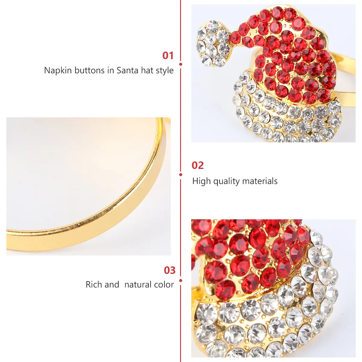 4 Pcs Napkin Ring Red Buckles Shiny Holders Diamond Ornament Hat Christmas Rings Santa Metal