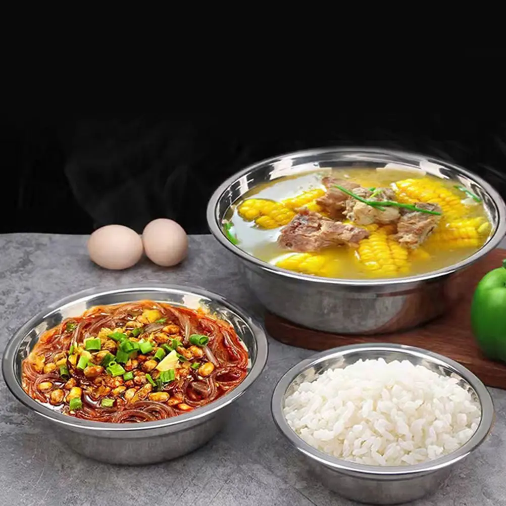 4pcs Stainless Steel Soup Basin Multifunctional Kitchen Bowl Metal Mixing Silver Household Wide Mouth Stackable for Home