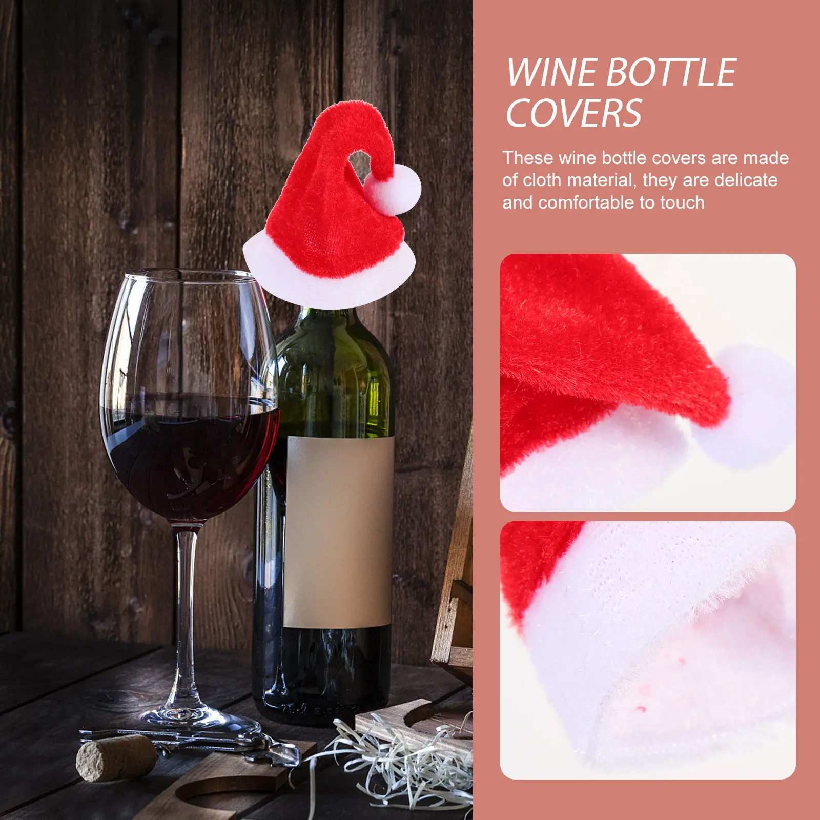 20 Pcs Christmas Hat Bottle Set Covers Holiday Decor Delicate Velvet Cloth