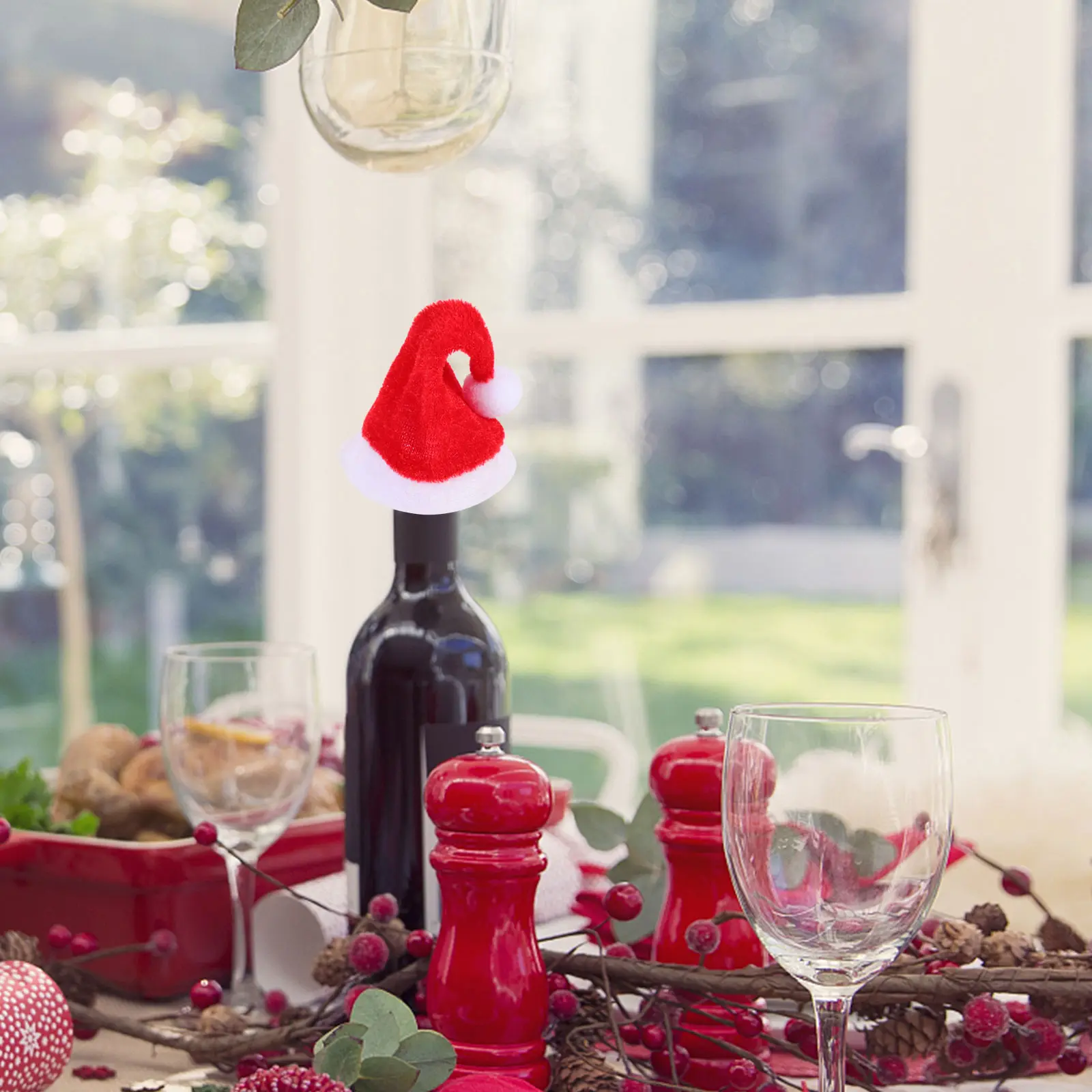 20 Pcs Christmas Hat Bottle Set Covers Holiday Decor Delicate Velvet Cloth