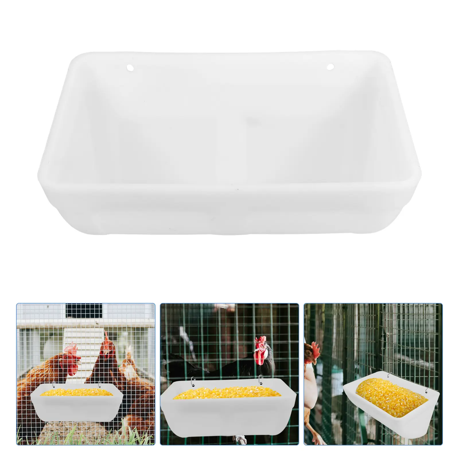 2 set Automatic Feeder Large Capacity Hanging Cage Trough White Color Easy Clean Daily Poultry Use Plastic Stable Long Service