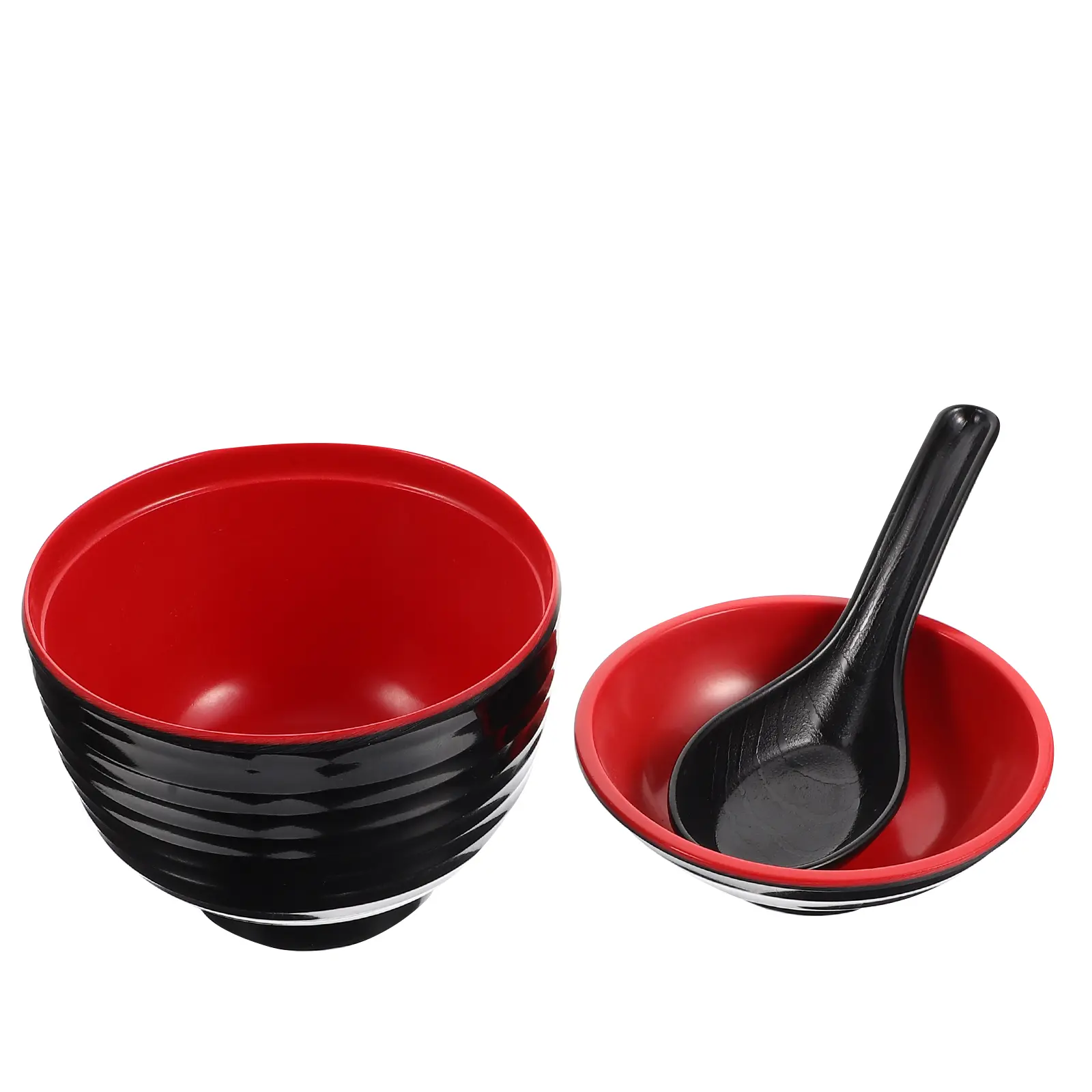 Miso Soup Bowl Rice with Lid Spoon Ramen Japanese and Bowls Plastic Smooth Surface