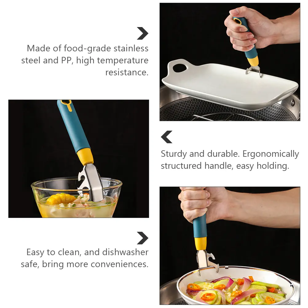 3pcs Dish Tray Lifter Stainless Steel Bowl Plate Holder Clamp for Kitchen Utensils Compact Portable Dishwasher Safe High Temp