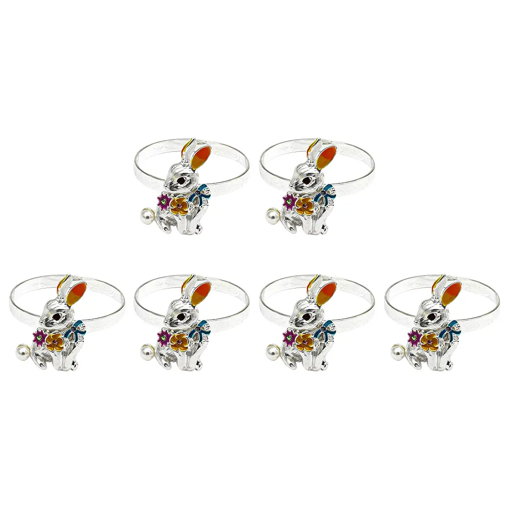 6pcs Rings Rabbit Shape Easter Party Supplies White Silver Napkin Circles Tone Dining Accessories Table Decor