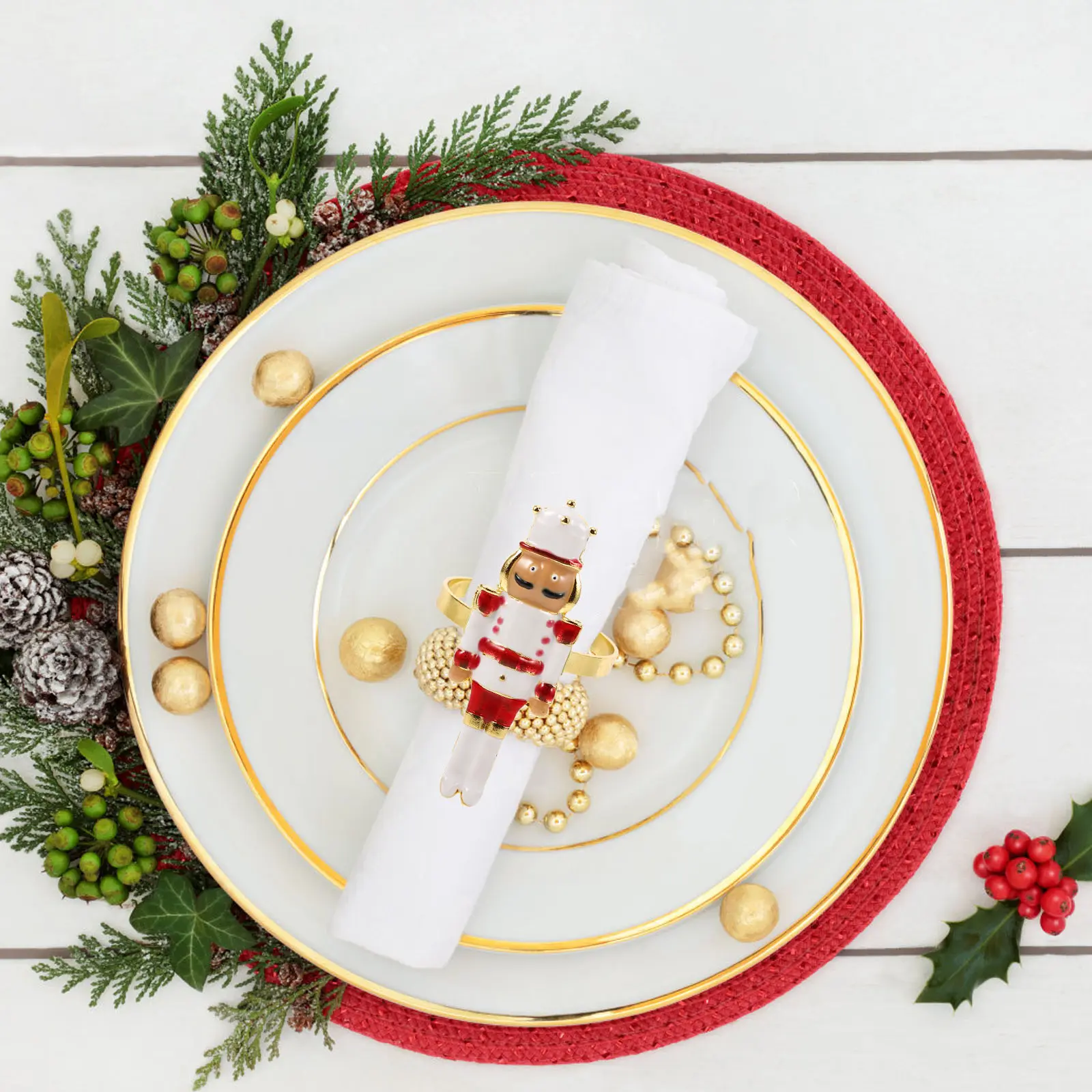 4 Pcs Napkin Button Decoration Christmas Buckles Winter Ring Holders Nutcracker Rings Alloy Napkins Miss