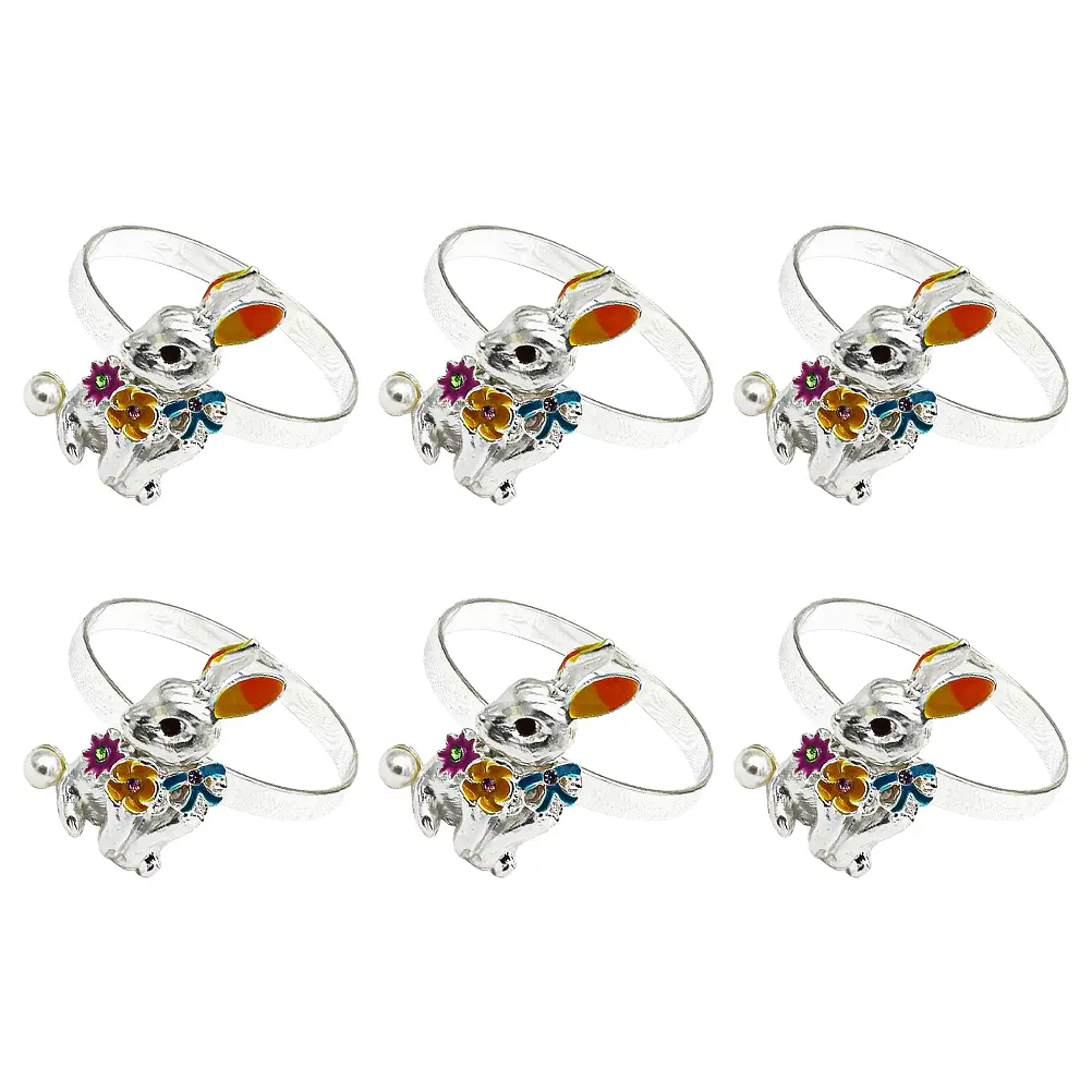 6pcs Rings Rabbit Shape Easter Party Supplies White Silver Napkin Circles Tone Dining Accessories Table Decor