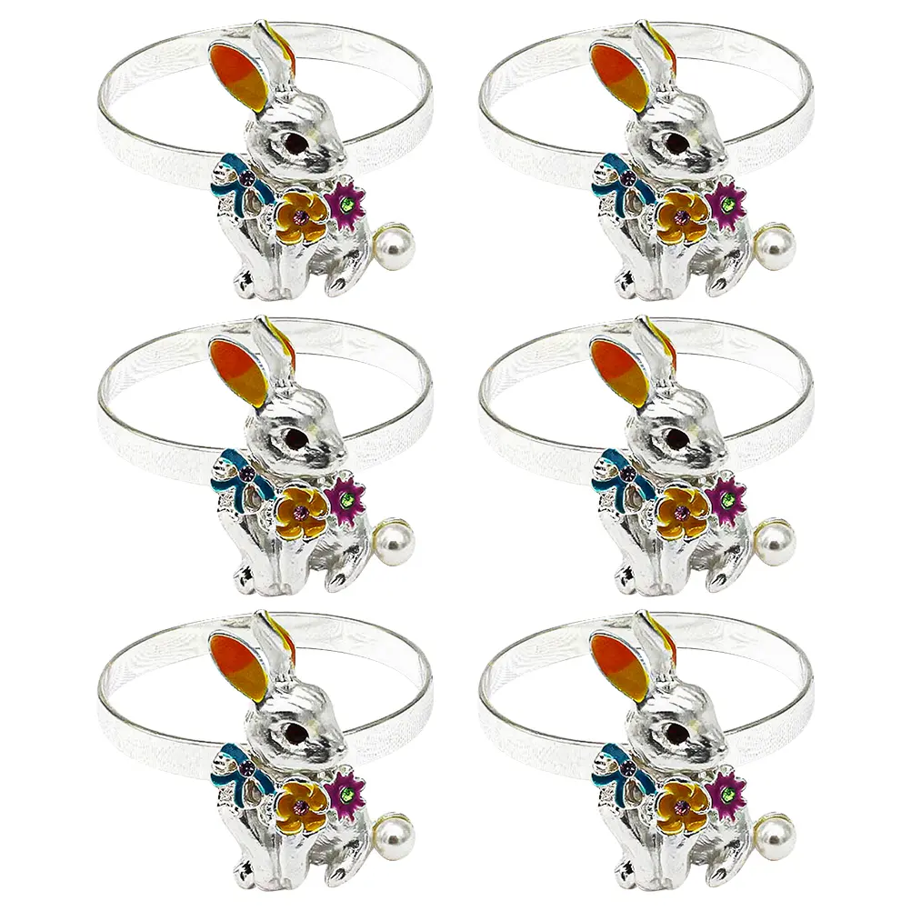 6pcs Rings Rabbit Shape Easter Party Supplies White Silver Napkin Circles Tone Dining Accessories Table Decor
