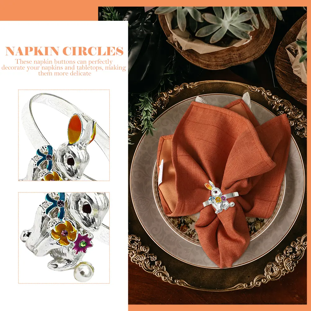 6pcs Rings Rabbit Shape Easter Party Supplies White Silver Napkin Circles Tone Dining Accessories Table Decor