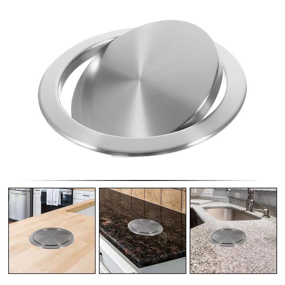Stainless Steel Trash Can Lid 430 Round Silver Small Hole 18 20cm Flapping Kitchen Bathroom Counter Top Recessed Cover Garbage