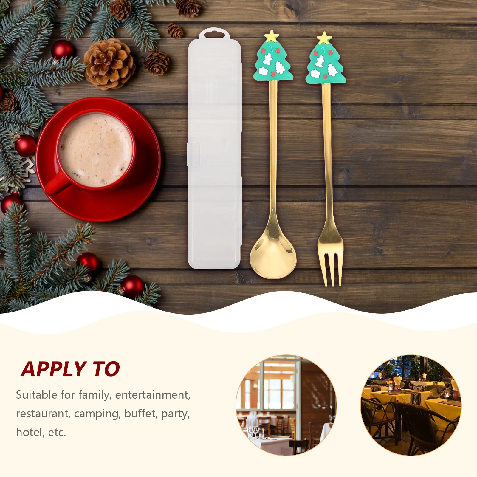 1 set 1 Set Christmas Cutlery Kit Stainless Steel Spoon Fork Dessert Tableware Set For Party Home Restaurant With Storage Case