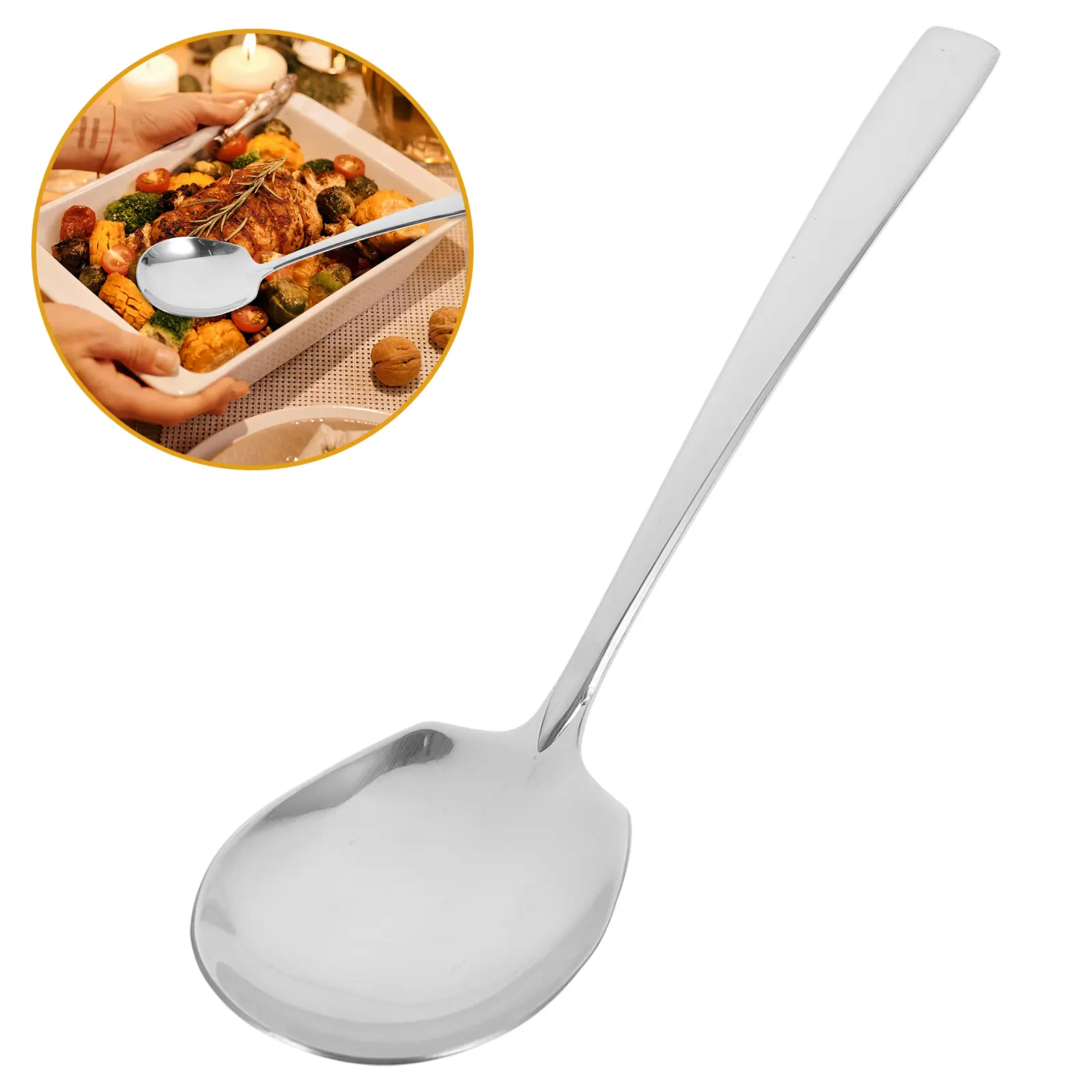 3 Pcs Large Stainless Steel Serving Spoons Thickened Heavy Duty Spoon for Buffet Restaurant Home Use Multi Functional