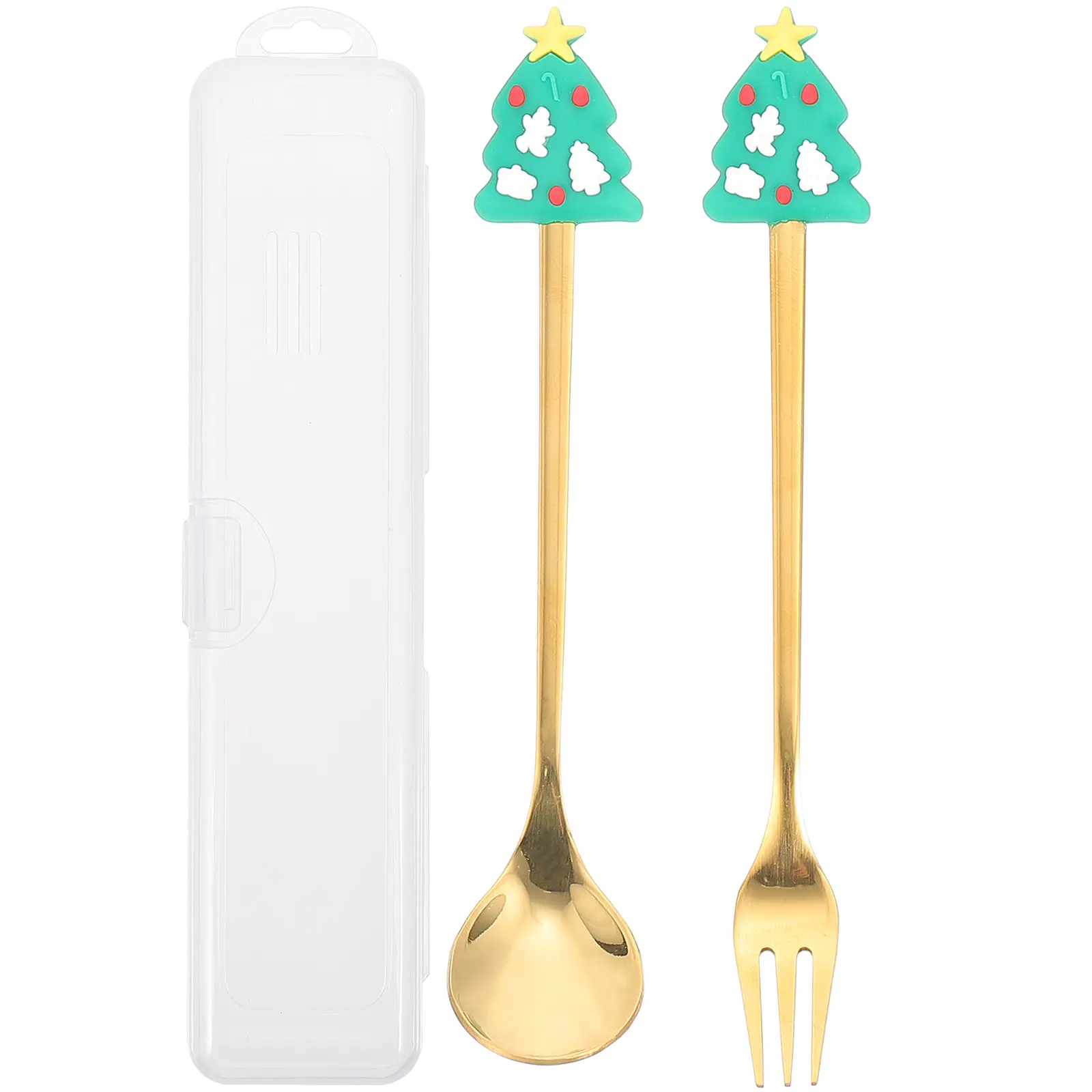 1 set 1 Set Christmas Cutlery Kit Stainless Steel Spoon Fork Dessert Tableware Set For Party Home Restaurant With Storage Case