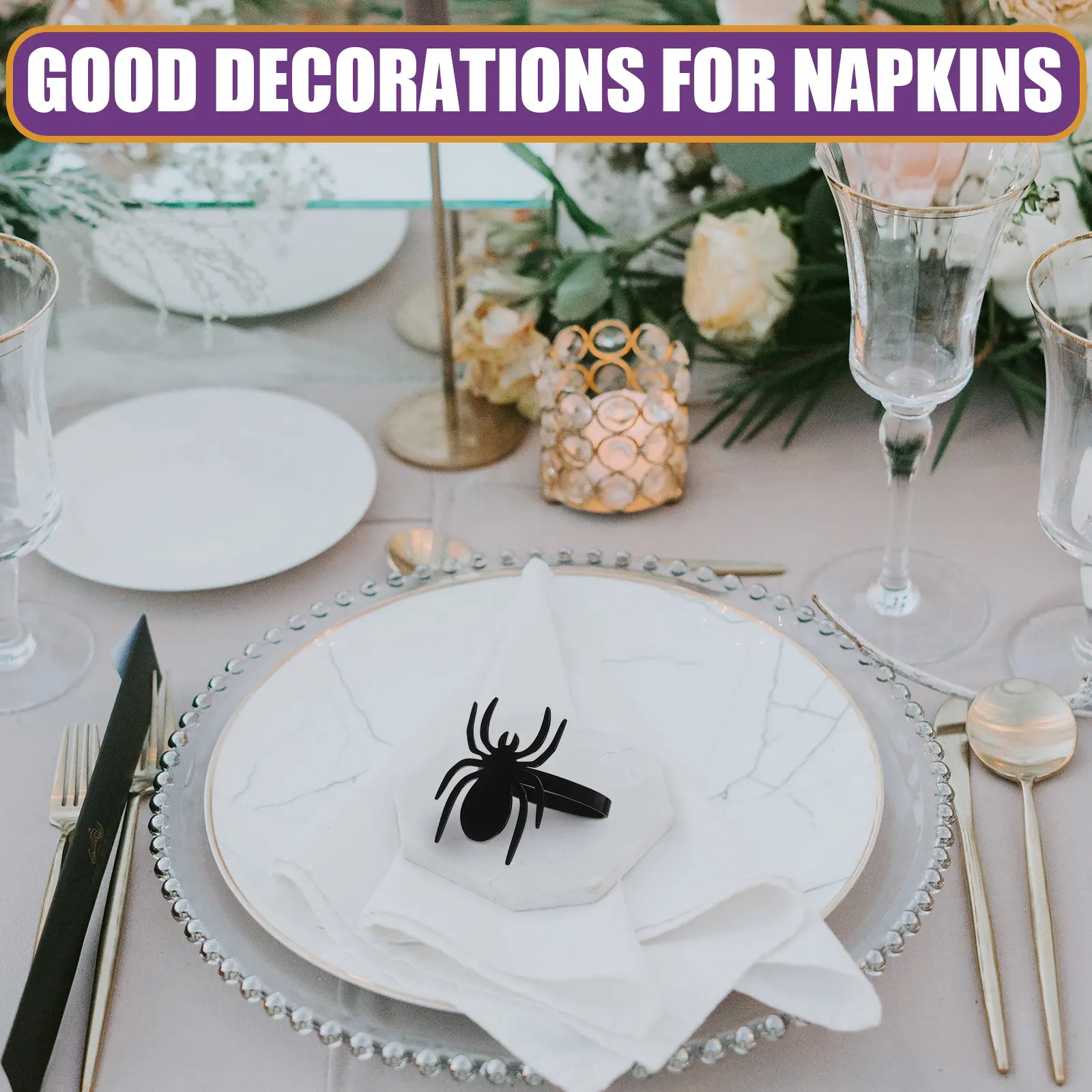 6 Pcs Ceramics Napkin Ring Banquet Holders Metal Halloween Spider Rings Buckle Adornment
