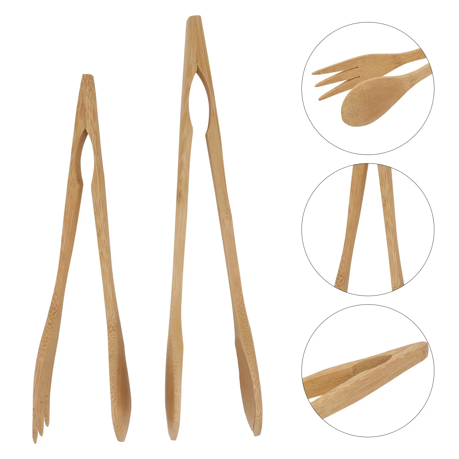 2Pcs Bamboo BBQ Tongs Grill Food Clips Strong Kitchen Restaurant Tool Serving Steak Pasta Bread Easy Use