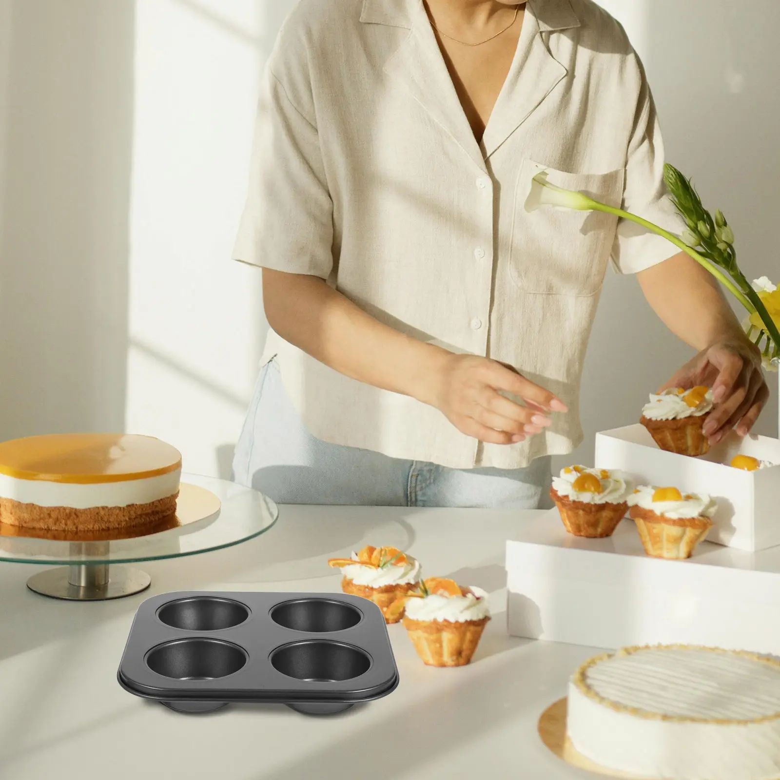 Muffin Cup Pan Aluminum Jumbo Deep Baking Tray Non-Stick for Cupcakes Air Fryer Home Professional Use High Temp Resistant
