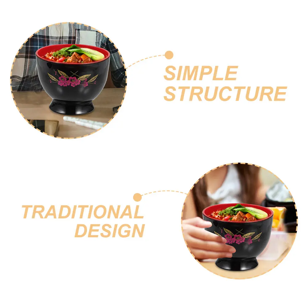 1 set Miso Soup Bowl Japanese Rice Bowls Black Spoon Lid Design Traditional Noodle Asian Small Bowls Kitchen Bar Supplies
