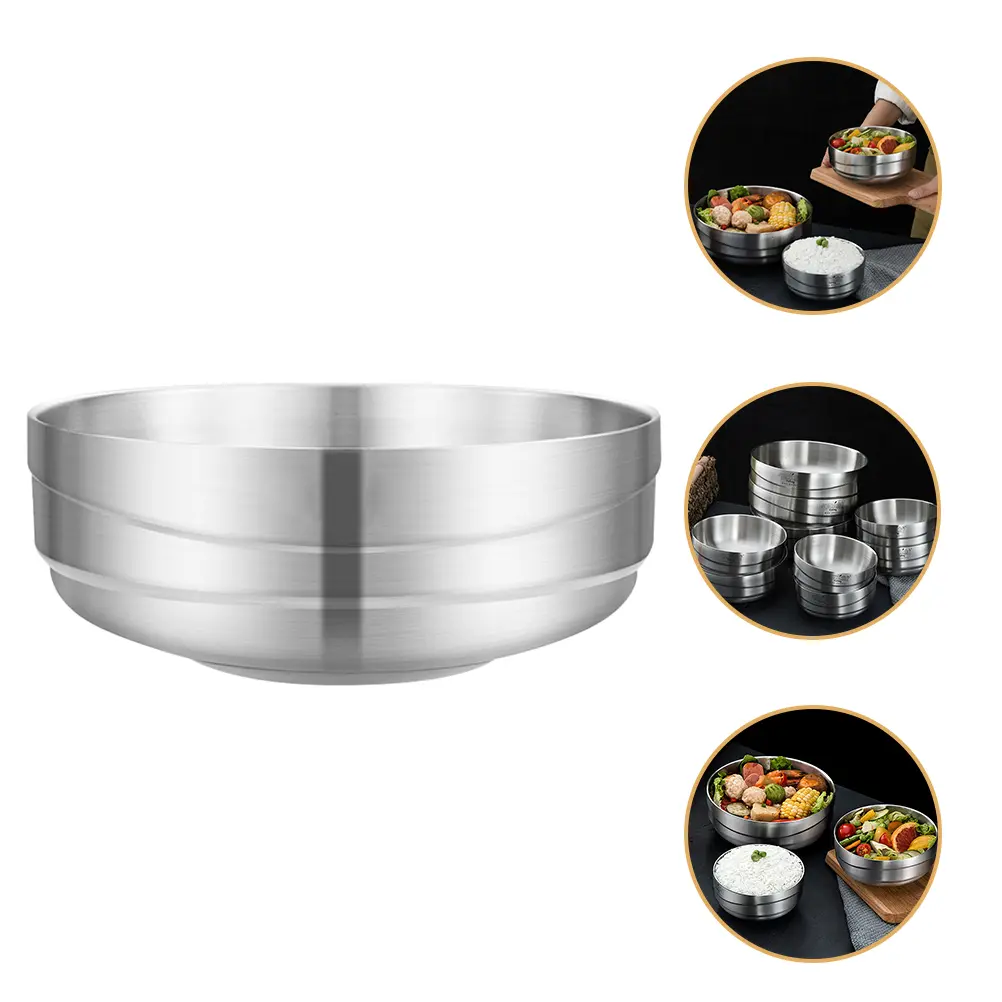 Double Cold Noodle Bowl Stainless Steel Soup Ramen Bowls Korean Rice Tableware Double Wall Insulated for Hot Cold Meals