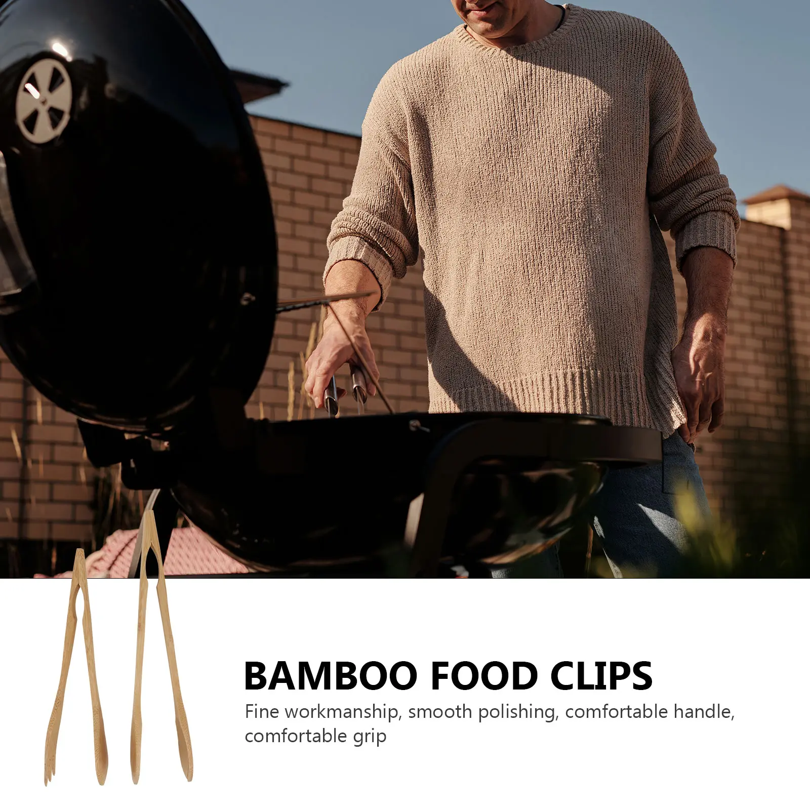 2Pcs Bamboo BBQ Tongs Grill Food Clips Strong Kitchen Restaurant Tool Serving Steak Pasta Bread Easy Use