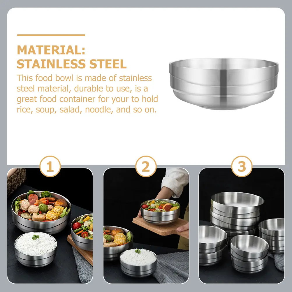 Double Cold Noodle Bowl Stainless Steel Soup Ramen Bowls Korean Rice Tableware Double Wall Insulated for Hot Cold Meals