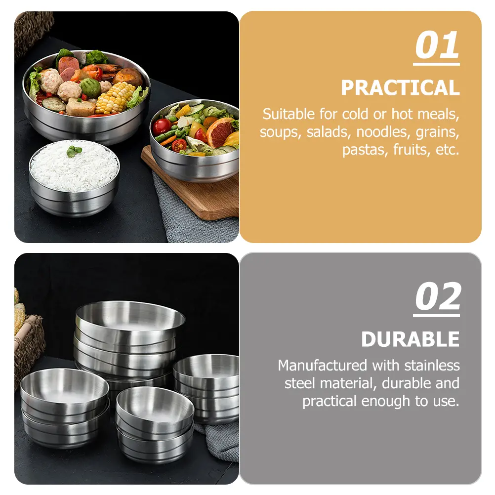 Double Cold Noodle Bowl Stainless Steel Soup Ramen Bowls Korean Rice Tableware Double Wall Insulated for Hot Cold Meals