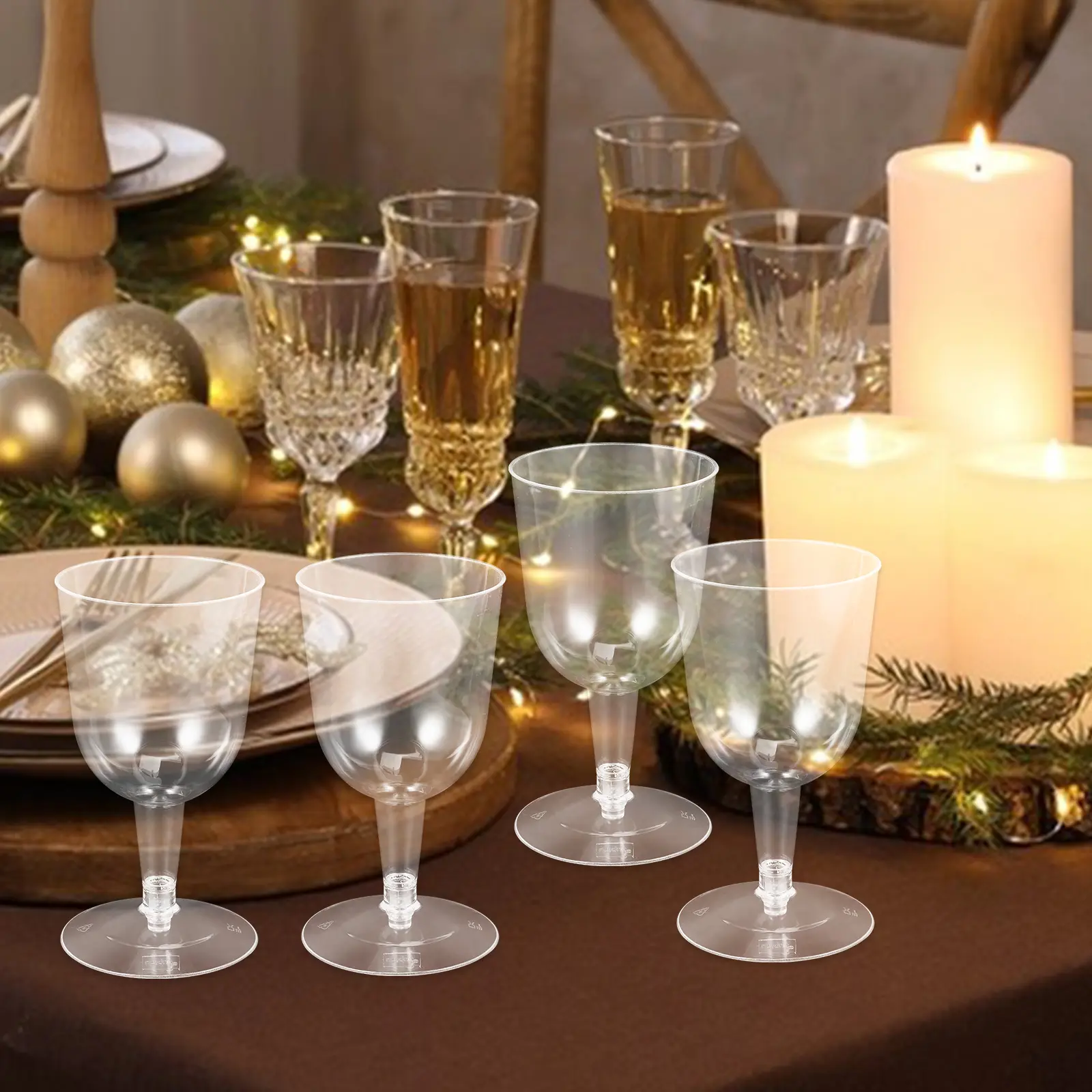 24 Pcs Red Glasses Clear Plastic Goblets 180ml Sturdy Bottom Multipurpose Beverage Dispenser Kitchen Barware
