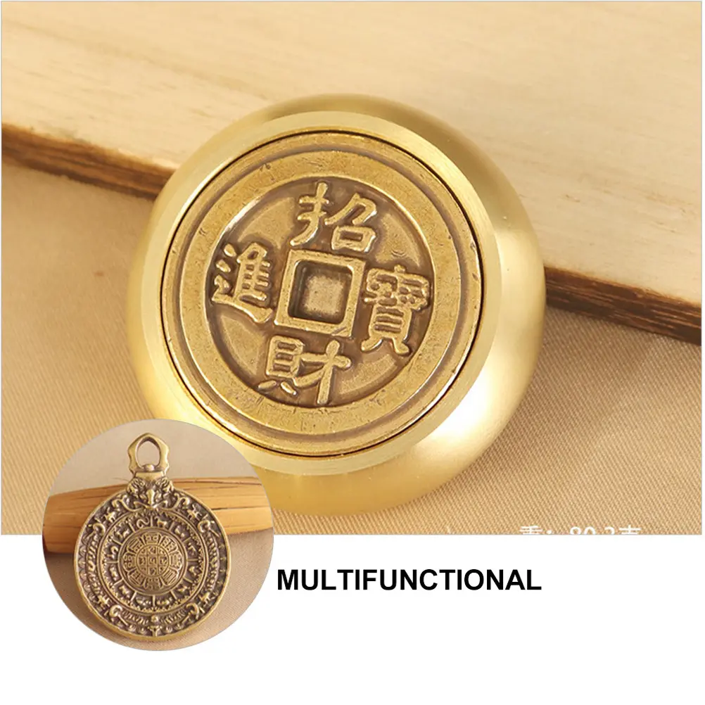 1pc Lucky Fortune Ornament Premium Brass Decorative Retro Adornment Vintage Calligraphy Desktop Home Car Portable Gift