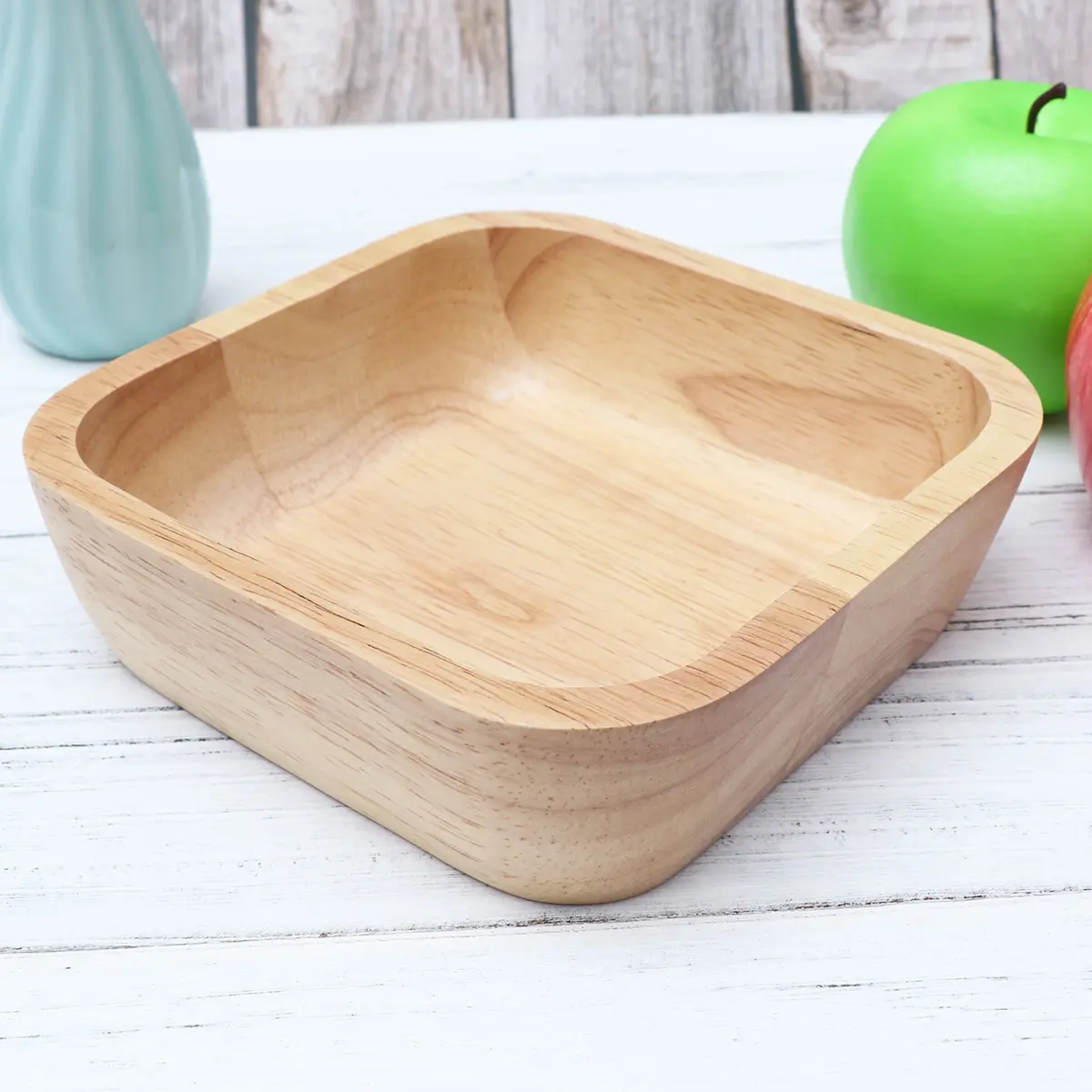 Wooden Salad Bowl Crack Resistant Lightweight Square Design Perfect Size Fruit Container Vegetable Serving Bowls Food