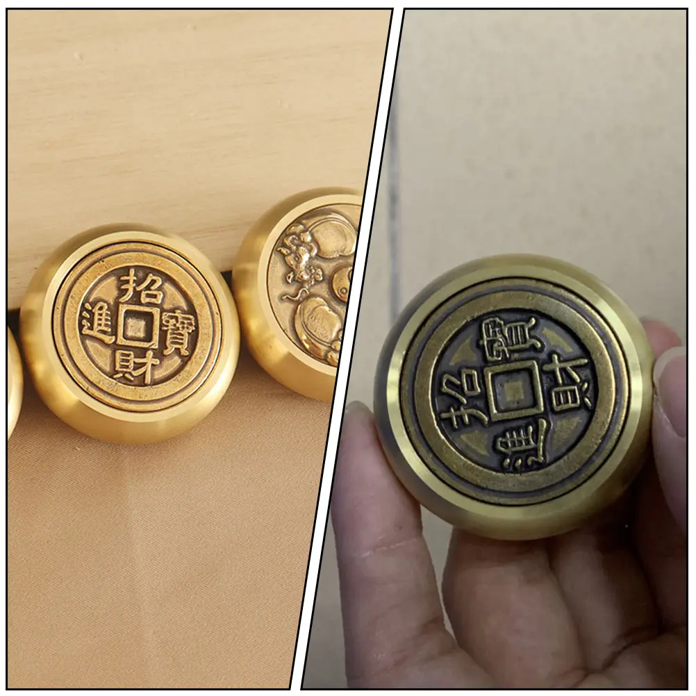 1pc Lucky Fortune Ornament Premium Brass Decorative Retro Adornment Vintage Calligraphy Desktop Home Car Portable Gift