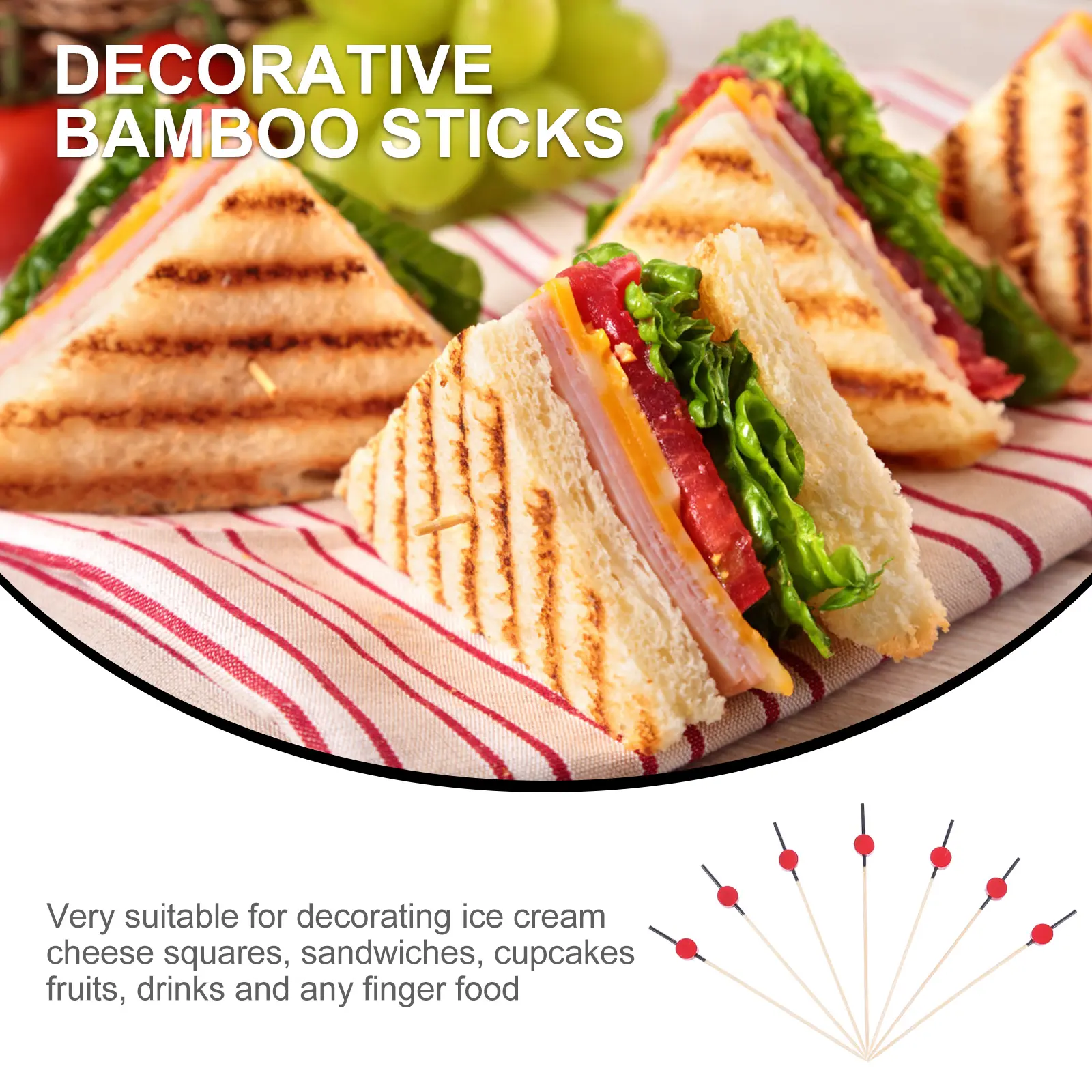100pcs Toppers Decorative Bamboo Picks Cocktail Toppers Party Beverage Adornments Supplies Round Shaped Food Decoration