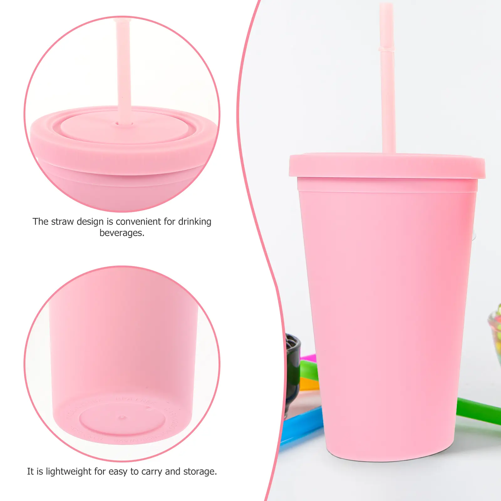 4pcs Coffee Cups Double Layer Sippy Straw Reusable Drinks Household Storage Portable Holder Travel Plastic Juice Kids Milk Tea