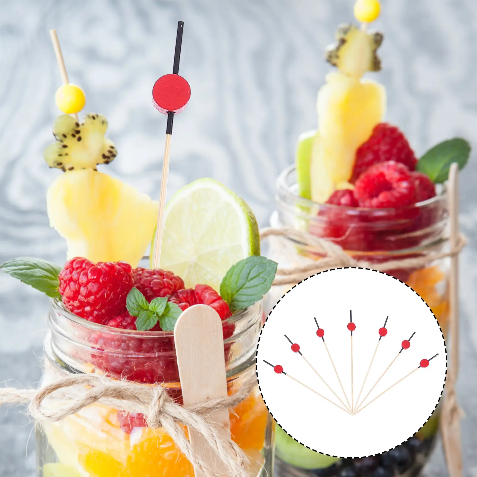100pcs Toppers Decorative Bamboo Picks Cocktail Toppers Party Beverage Adornments Supplies Round Shaped Food Decoration