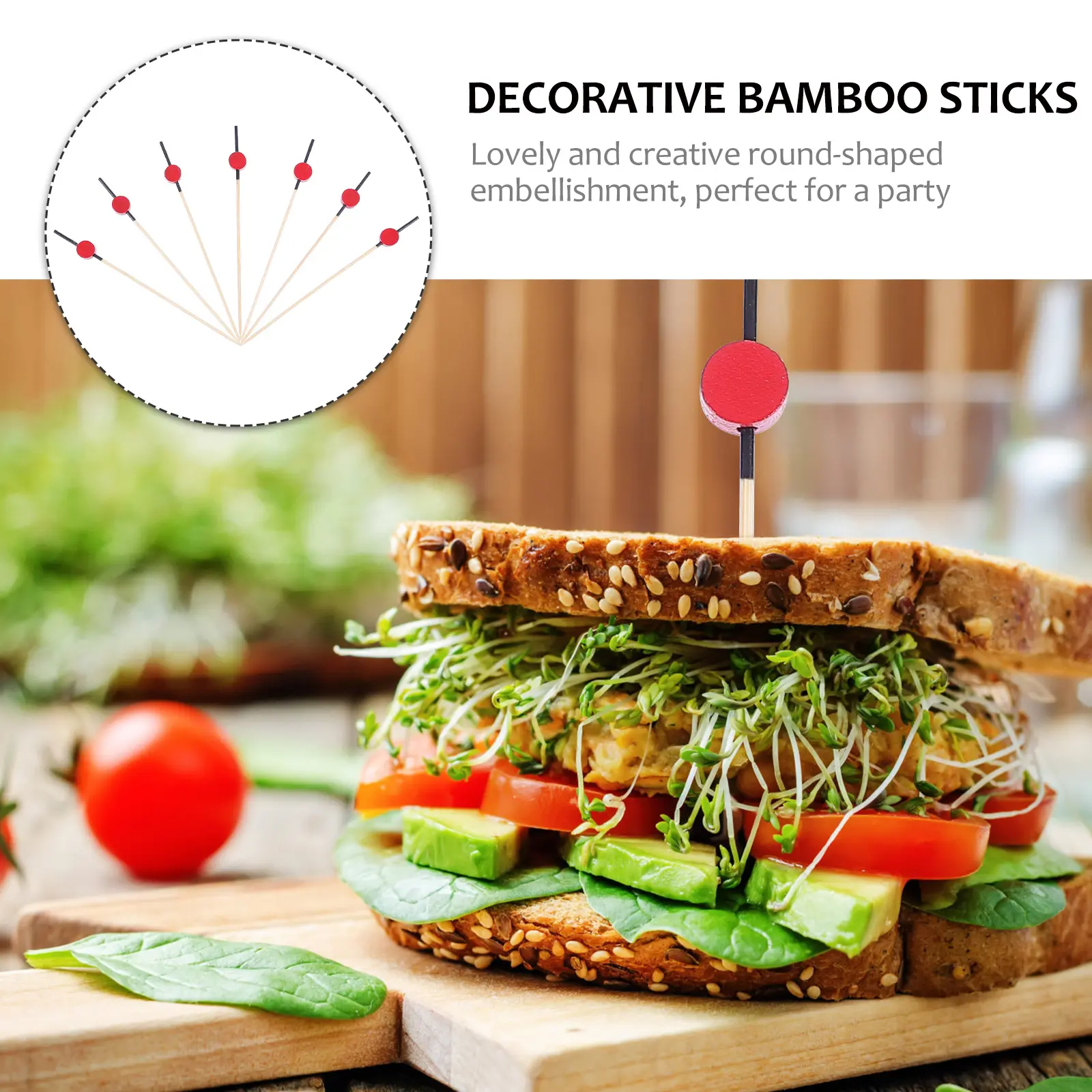100pcs Toppers Decorative Bamboo Picks Cocktail Toppers Party Beverage Adornments Supplies Round Shaped Food Decoration
