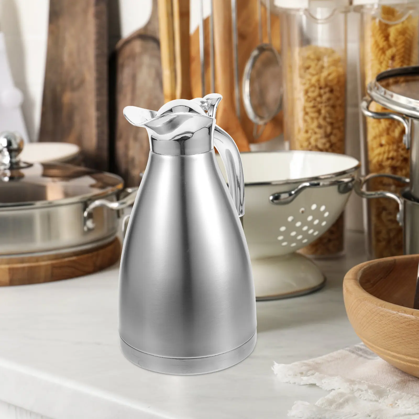 Pot Stainless Steel Cold Water Jug Insulated Coffee Tea Milk Modern Kettle Travel