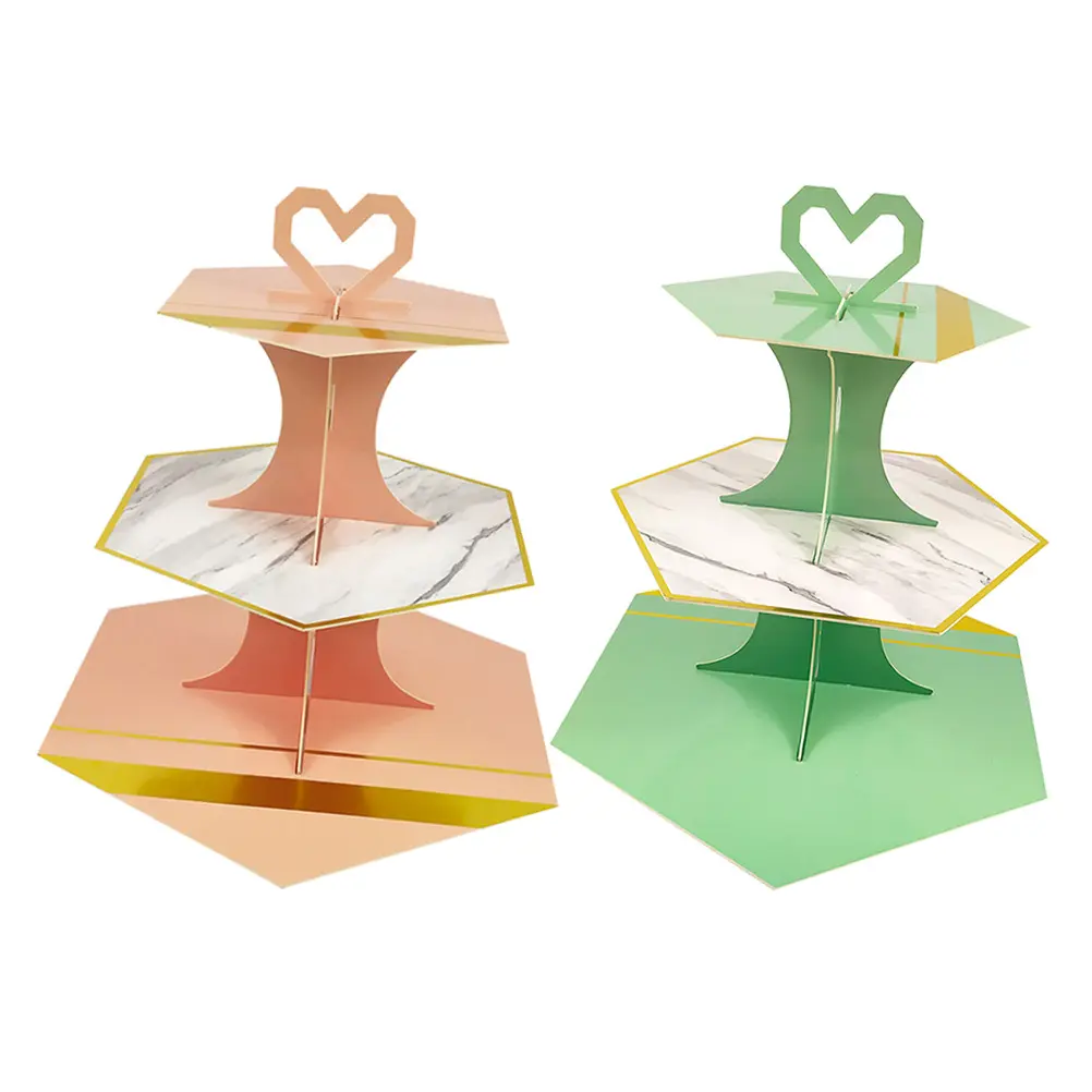2Pcs Marble Cake Stand Tiered Paper Disposable Cupcake Snack Display Holder For Parties Weddings Showers Bakery Buffet