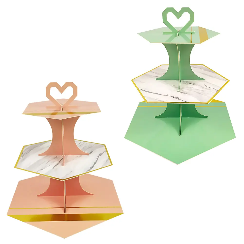 2Pcs Marble Cake Stand Tiered Paper Disposable Cupcake Snack Display Holder For Parties Weddings Showers Bakery Buffet