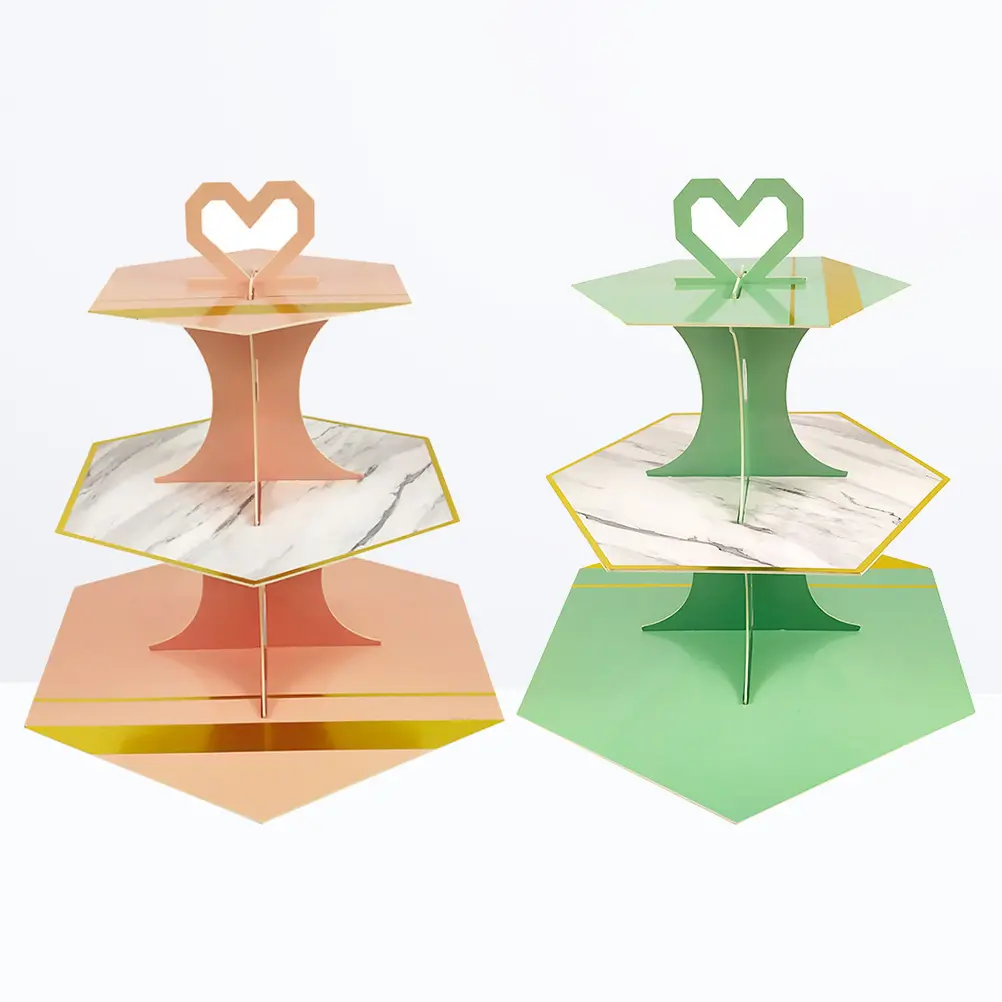 2Pcs Marble Cake Stand Tiered Paper Disposable Cupcake Snack Display Holder For Parties Weddings Showers Bakery Buffet