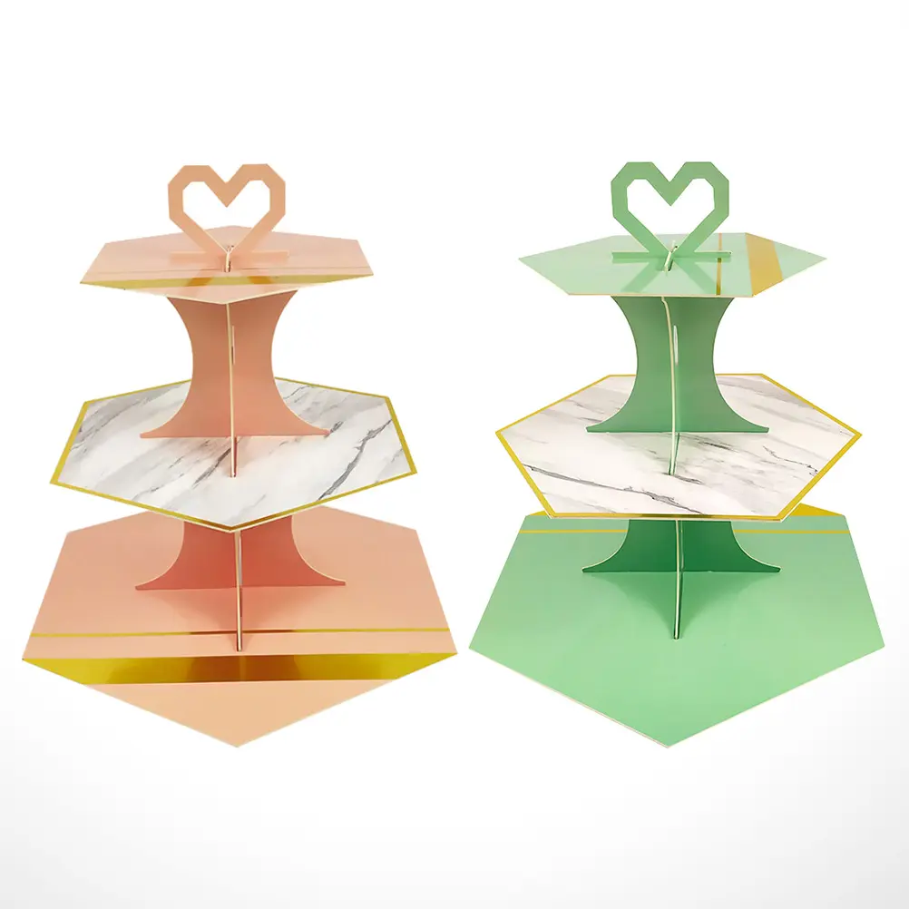 2Pcs Marble Cake Stand Tiered Paper Disposable Cupcake Snack Display Holder For Parties Weddings Showers Bakery Buffet