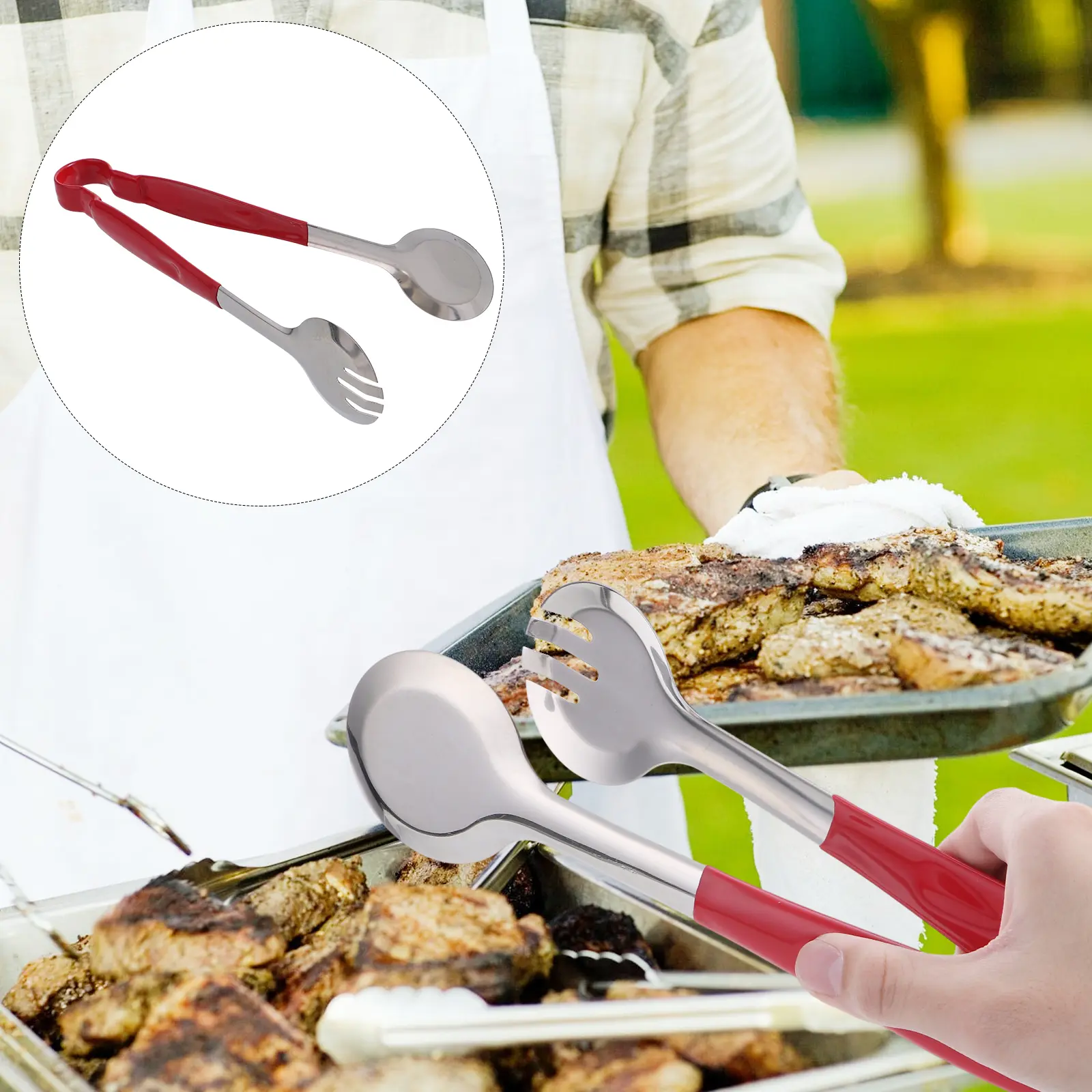 Stainless Steel Food Clip Heat Resistance Clamp Barbecue Tool Red Round H Kitchen Supplies Lightweight Corrosion for Home