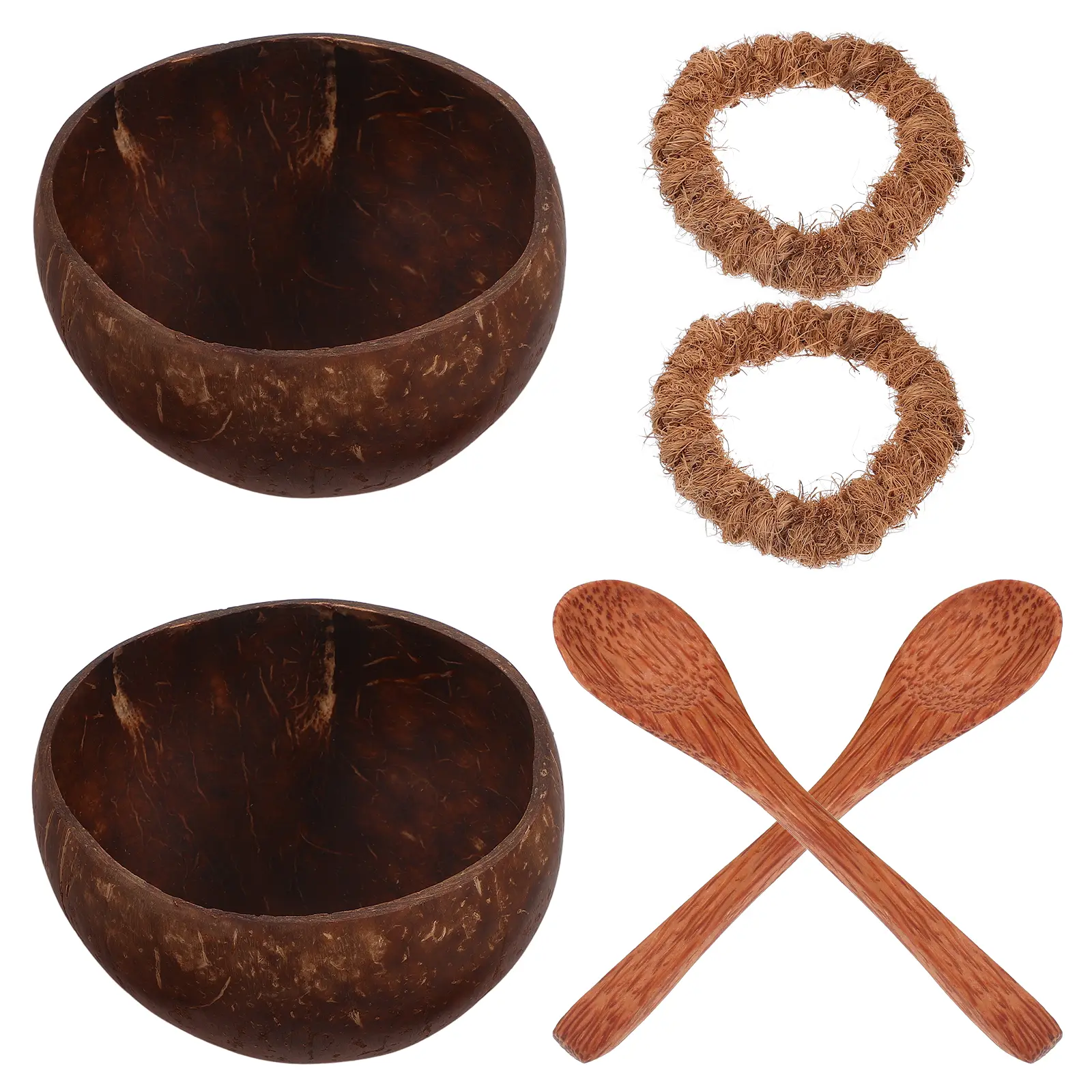 4 Pieces Coconut Bowl Set Natural Shells Small Bowls Kitchen Salad Fruit Serving Multi Purpose Bowls Reusable Soup Ramen Pasta