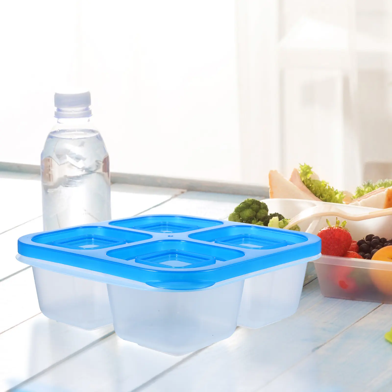 1 Piece Blue Bento Lunch Box Food Compartment Portable Leak Proof Airtight Travel Camping Picnic Reusable Easy Clean Lightweight