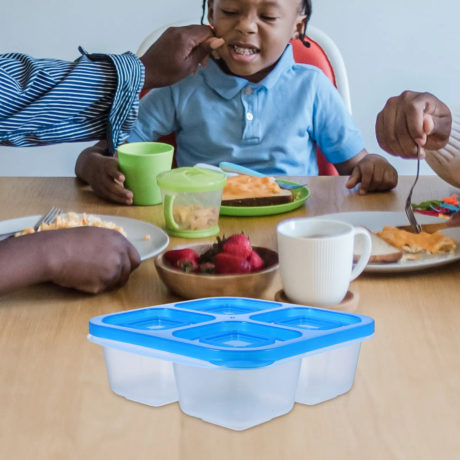 1 Piece Blue Bento Lunch Box Food Compartment Portable Leak Proof Airtight Travel Camping Picnic Reusable Easy Clean Lightweight