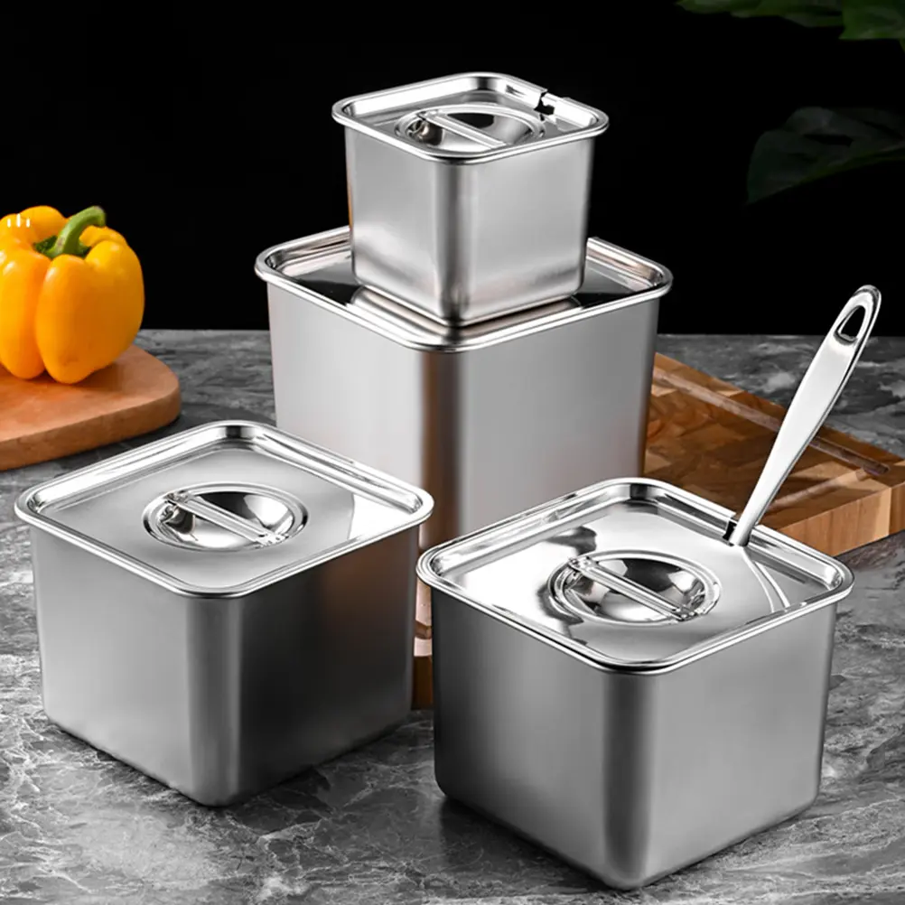 304 Stainless Steel Condiment Jars Spice Containers Seasoning Storage Boxes Salt Pepper Holders Kitchen Utensils Set Leakproof