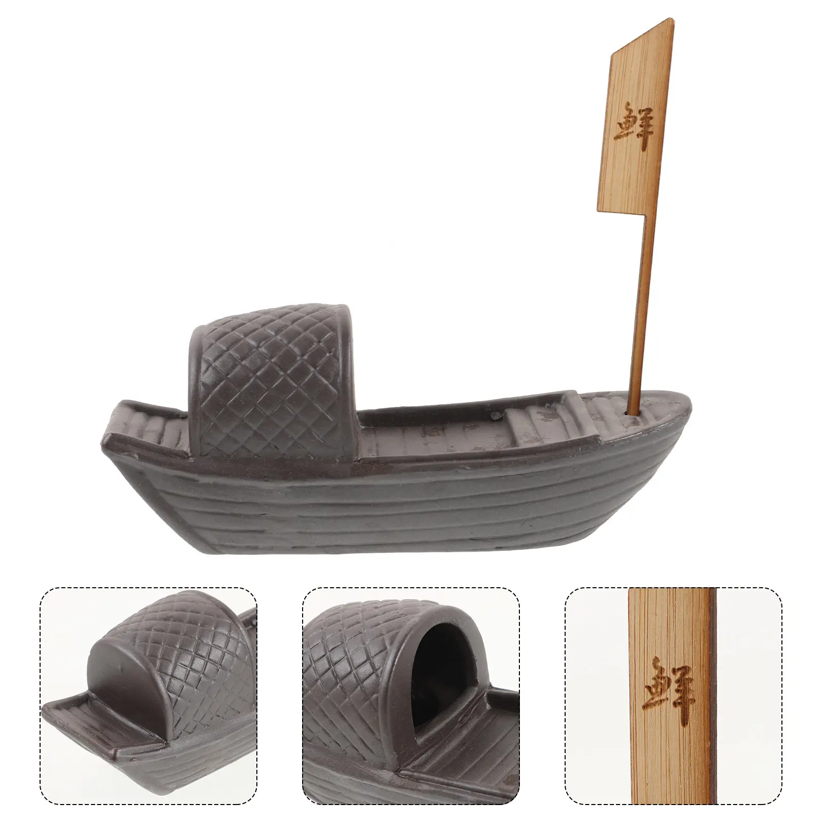 Dry Ice Cup Decorative Sushi Plate Japanese Serving Tray Artificial Flower Boat Shape Dish Platter Ornament