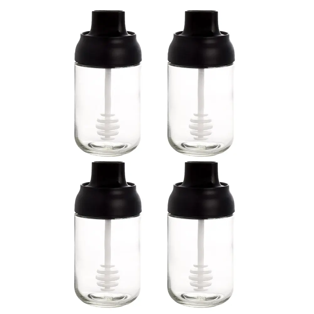 4 Pcs Seasoning Glass Jars Kitchen Condiment Containers Honey Sugar Salt Pepper Storage Practical Design Enjoyable
