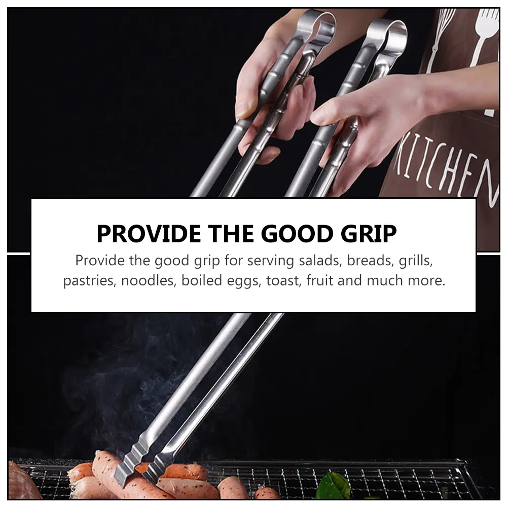 Stainless Steel BBQ Tongs Multi Function Kitchen Serving Tool Portable Steak Gripper Heat Resistance Metal Food Tong Lightweight