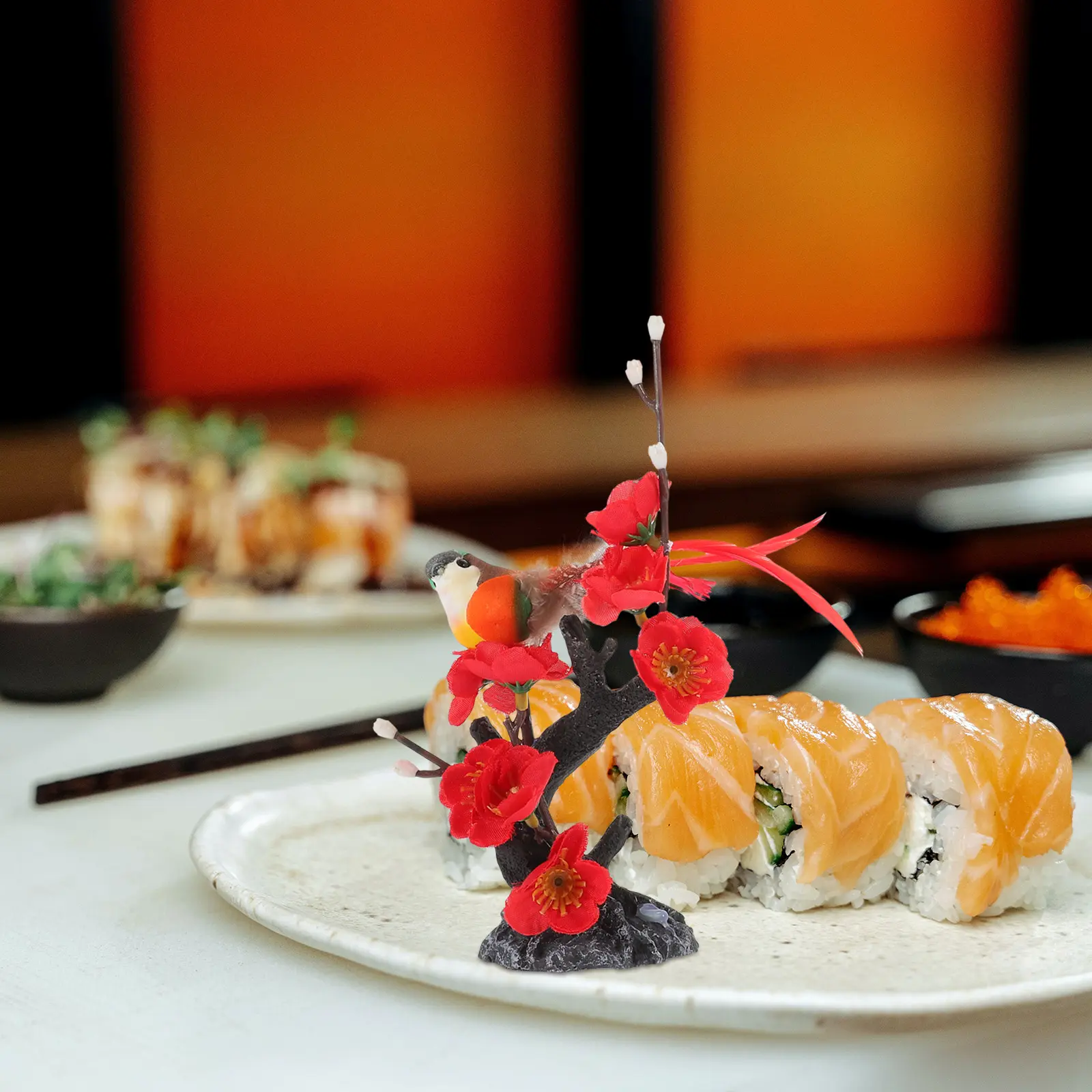 2pcs Blossom Decorations Sushi Plates Sushi Decor Plastic Artificial Flowers Mini Size Kitchen Bar Accessories