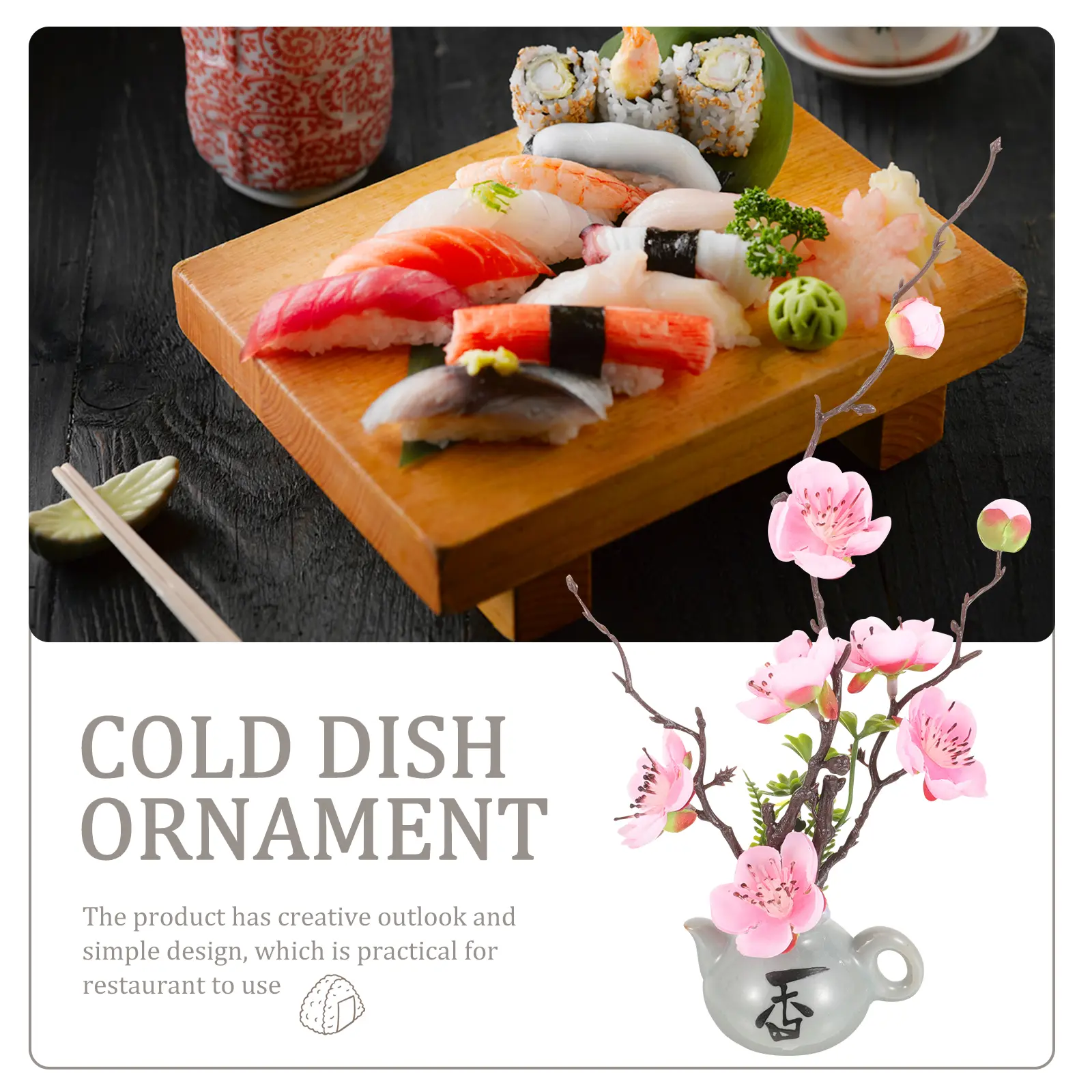 2pcs Blossom Decorations Sushi Plates Sushi Decor Plastic Artificial Flowers Mini Size Kitchen Bar Accessories
