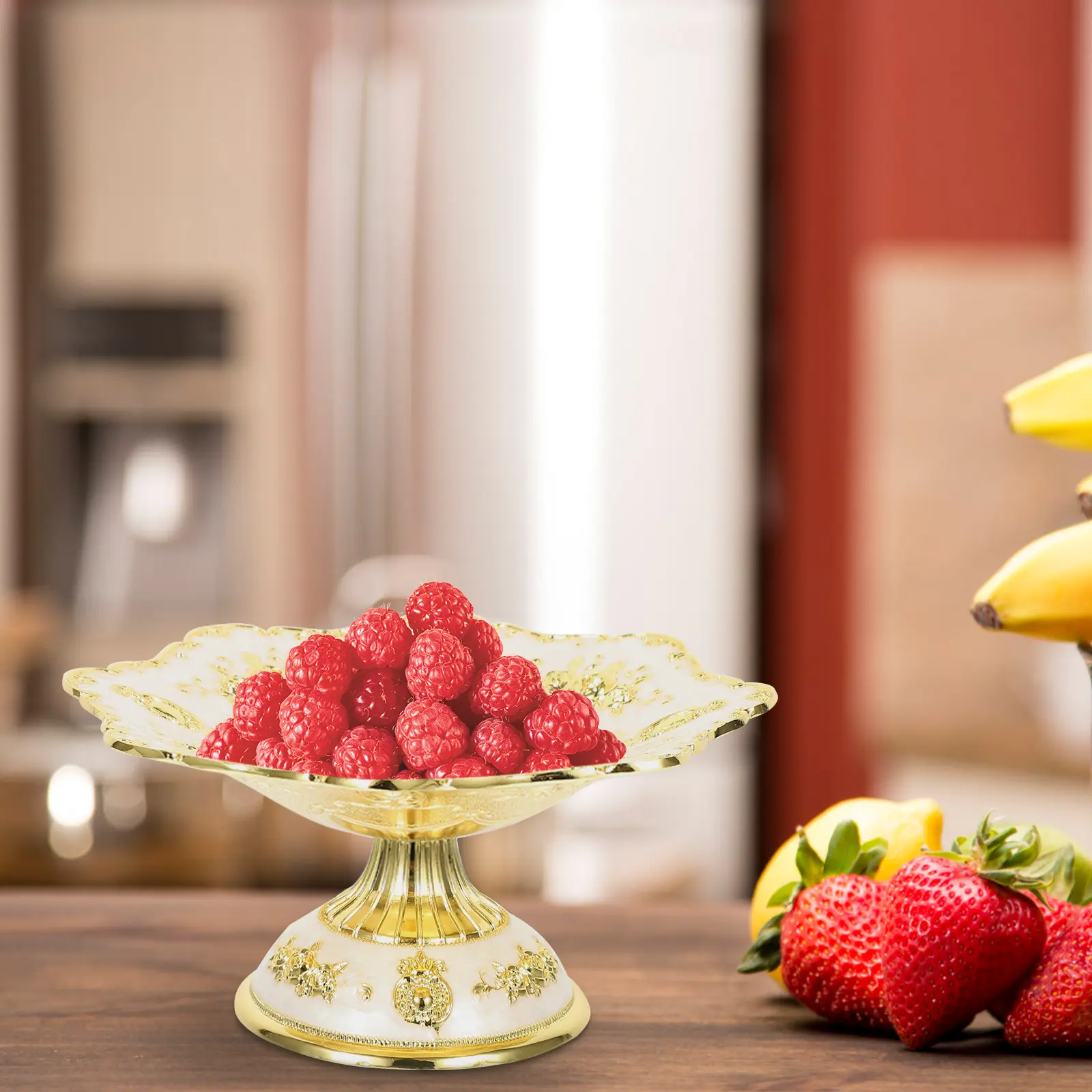 Embossed Zinc Alloy Tray Dry Fruit Party Snack Stand Food Trays for Serving Entertaining Dessert Retro Plate Dish